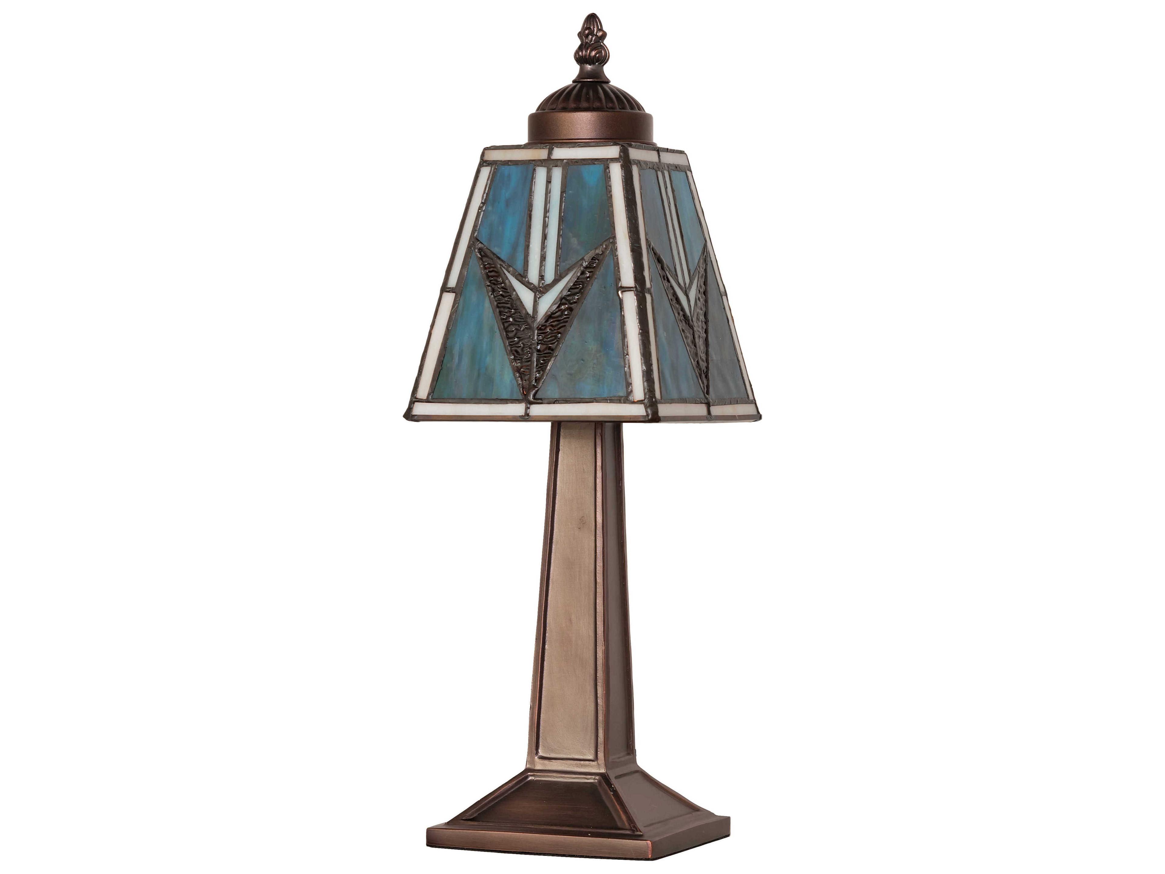Meyda Valencia Mahogany Bronze Blue Beige Glass Table Lamp
