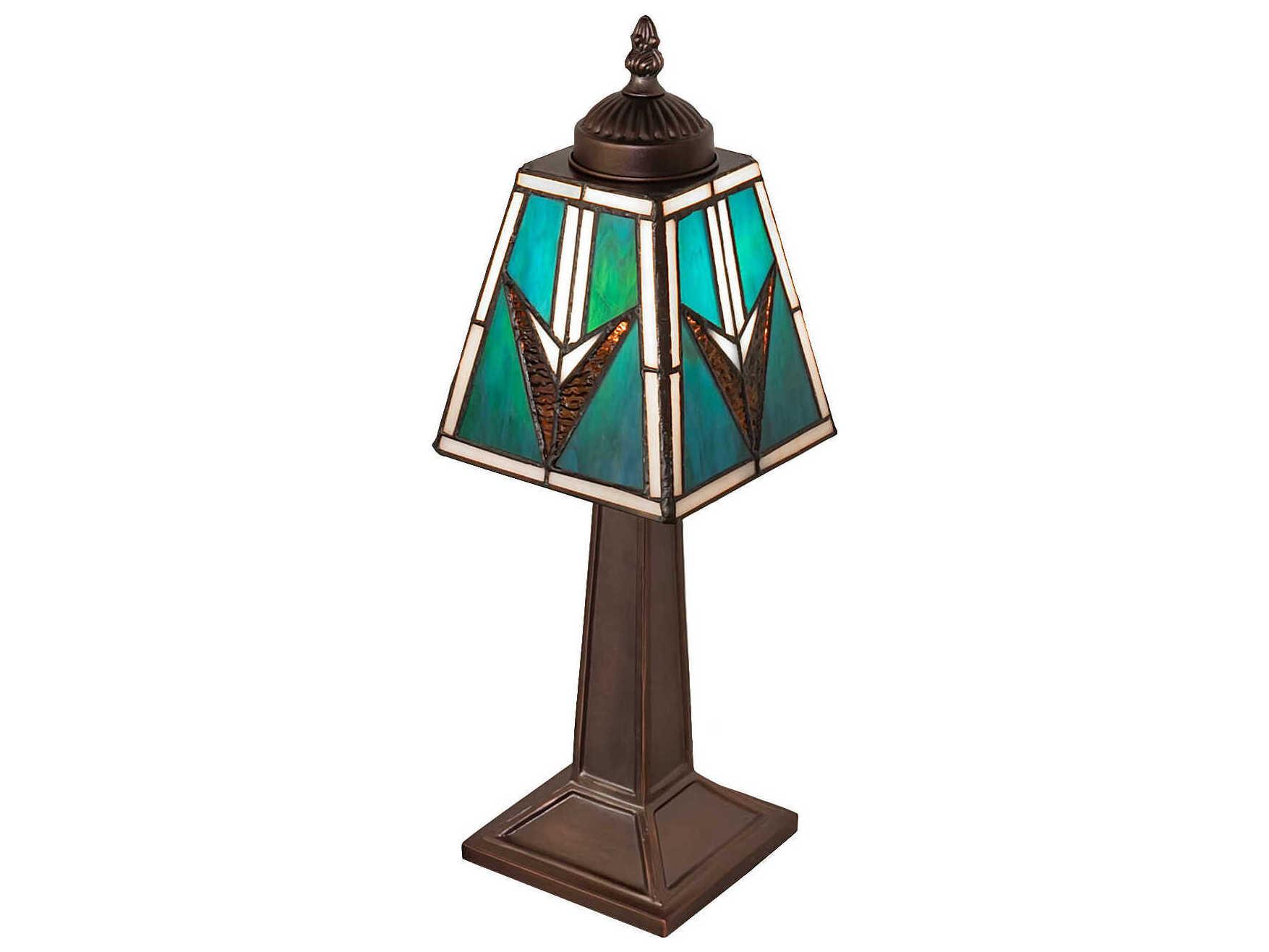 Meyda Valencia Mahogany Bronze Blue Beige Glass Table Lamp