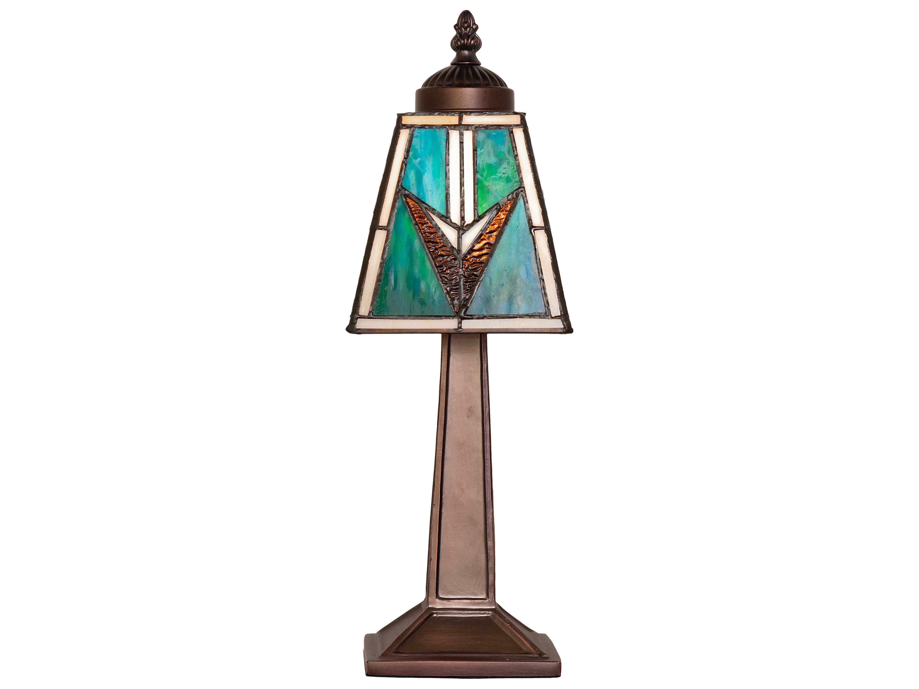 Meyda Valencia Mahogany Bronze Blue Beige Glass Table Lamp