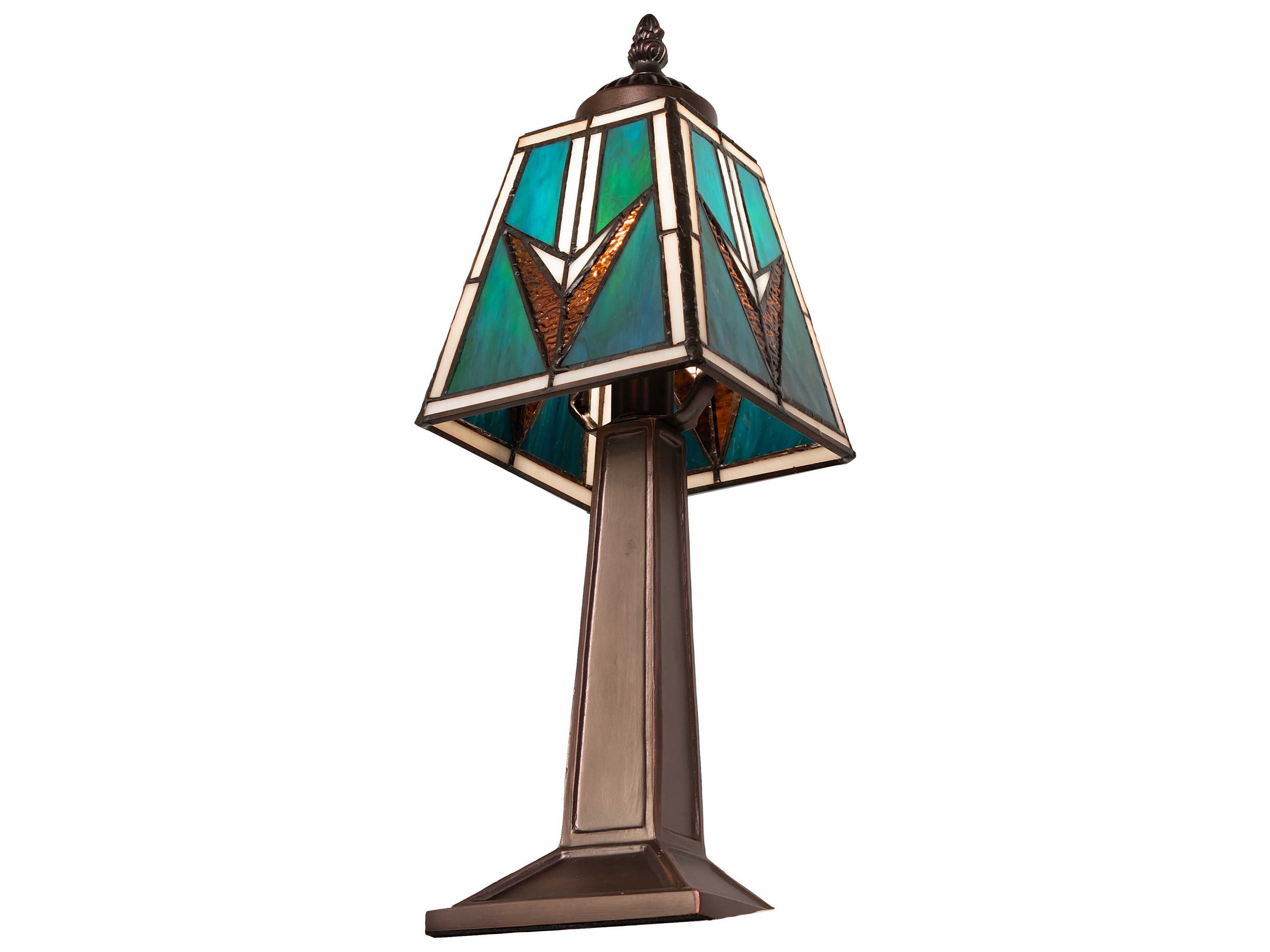 Meyda Valencia Mahogany Bronze Blue Beige Glass Table Lamp