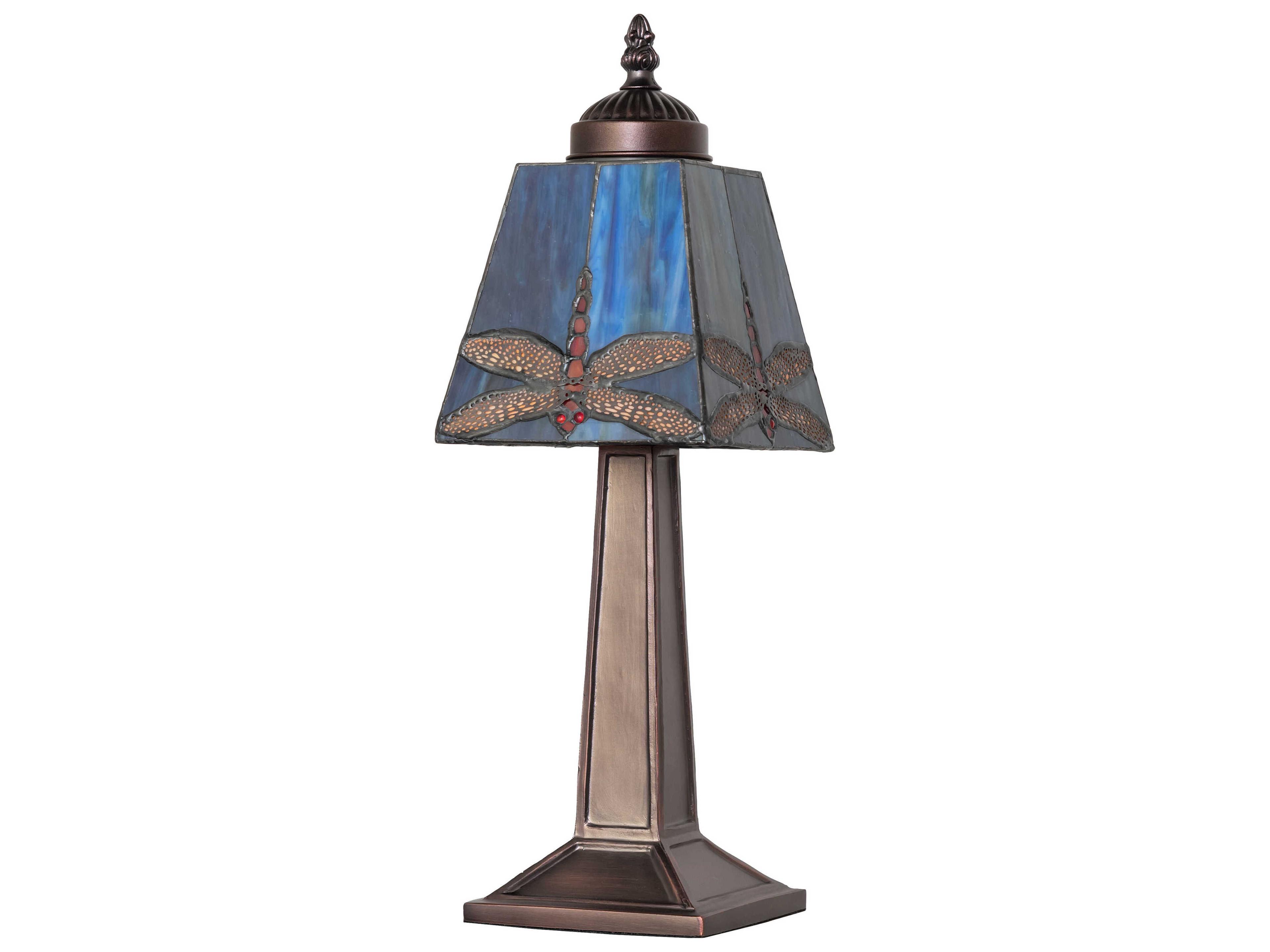 Meyda Dragonfly Mahogany Bronze Blue Glass Tiffany Table Lamp