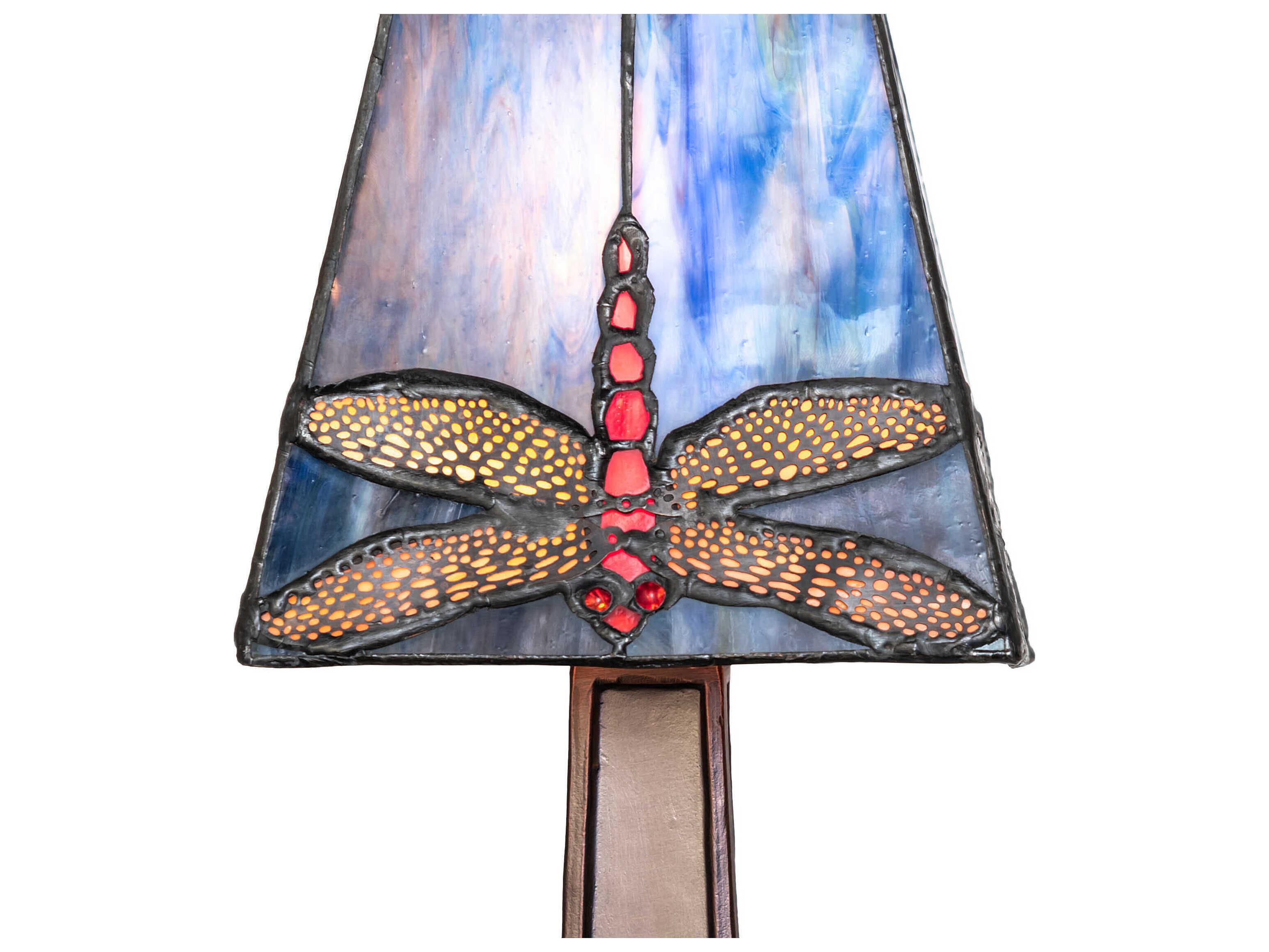Meyda Dragonfly Mahogany Bronze Blue Glass Tiffany Table Lamp