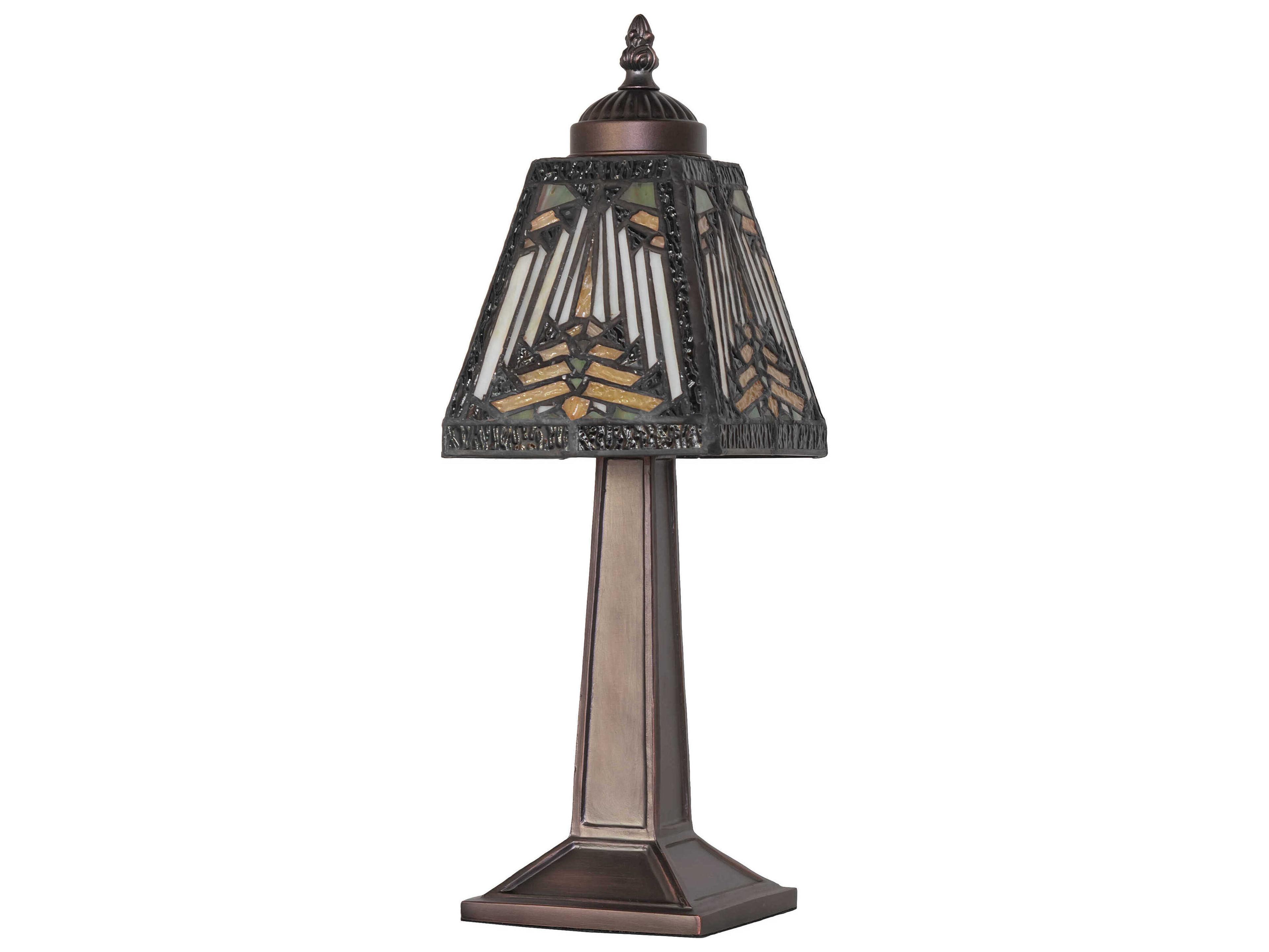 Meyda Nuevo Mission Mahogany Bronze Sunflower Amber Chocolate Glass Tiffany Table Lamp