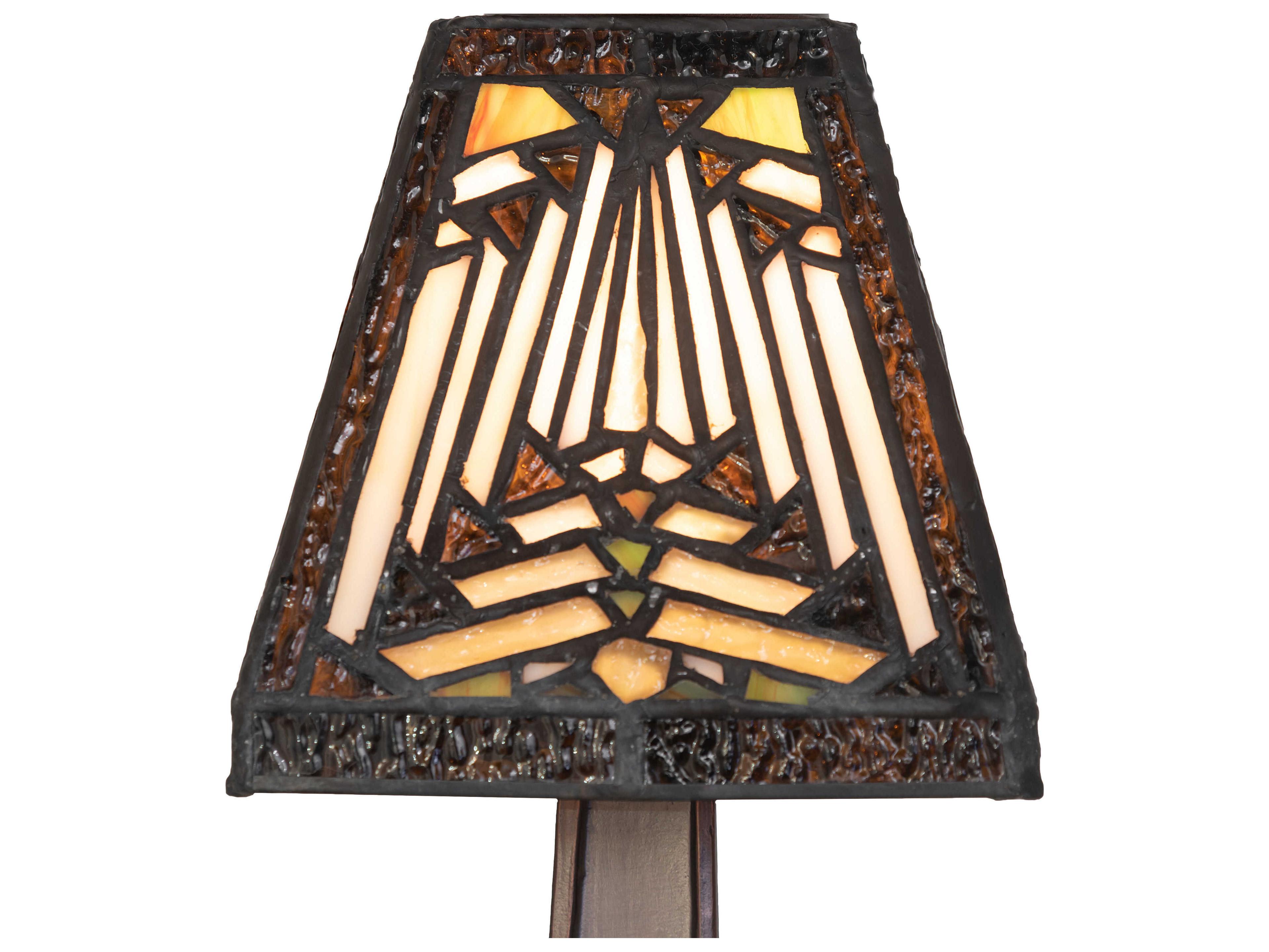 Meyda Nuevo Mission Mahogany Bronze Sunflower Amber Chocolate Glass Tiffany Table Lamp
