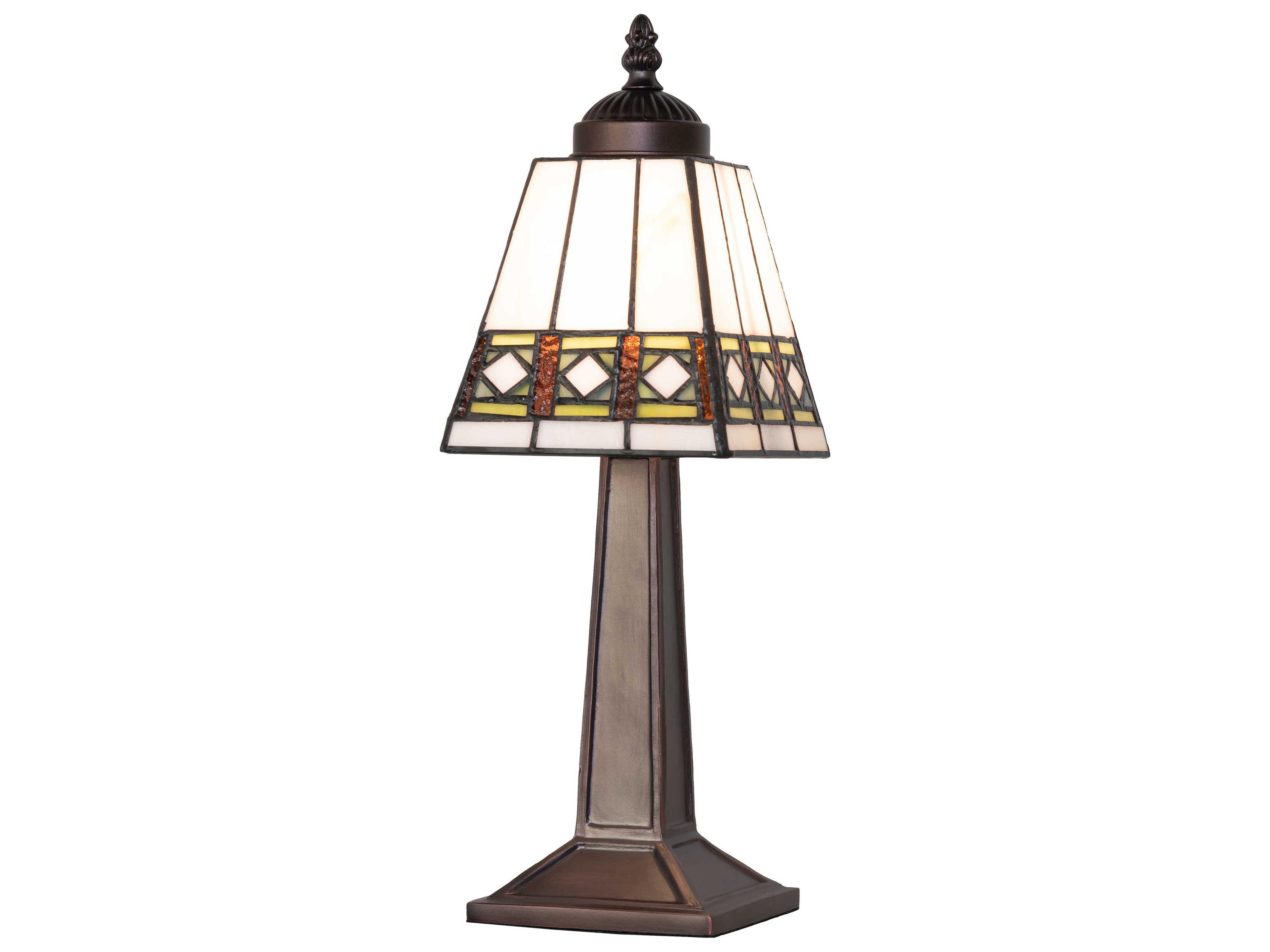 Meyda Diamond Band Mission Mahogany Bronze Green Chocolate Beige Glass Tiffany Table Lamp