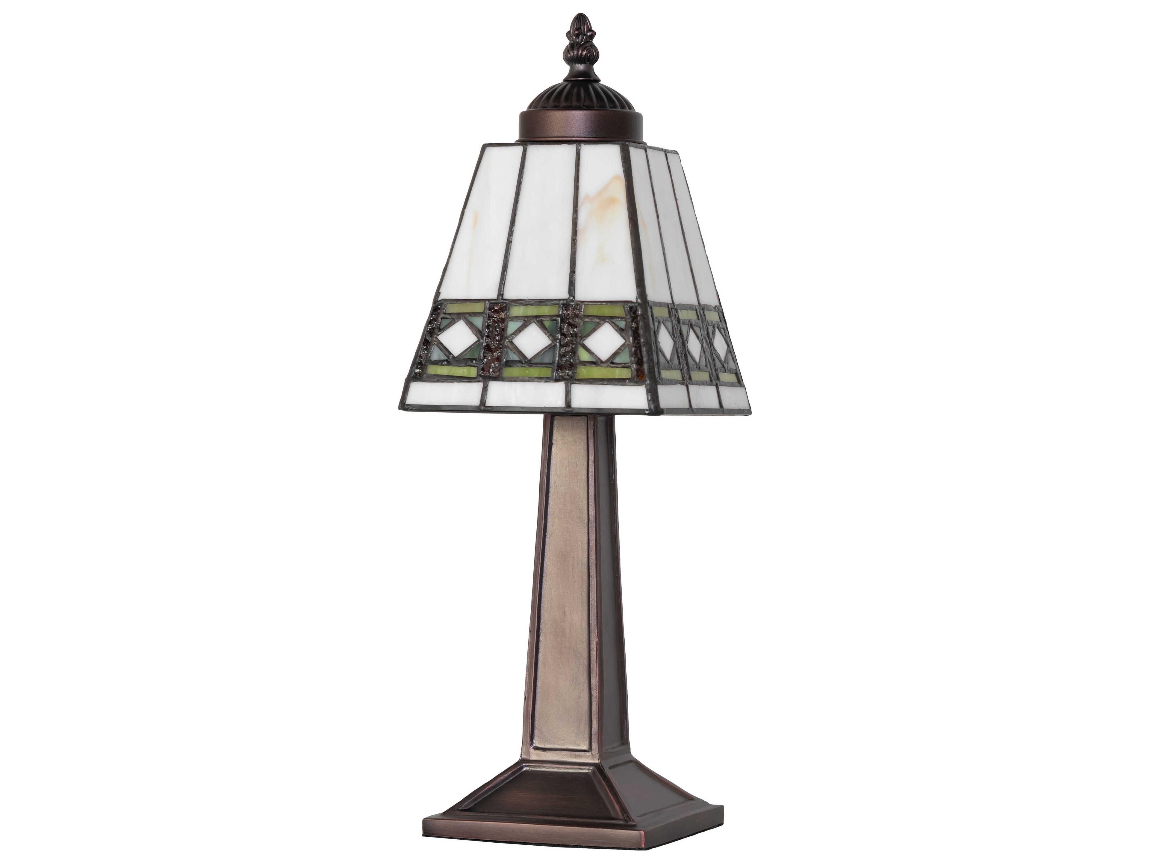 Meyda Diamond Band Mission Mahogany Bronze Green Chocolate Beige Glass Tiffany Table Lamp