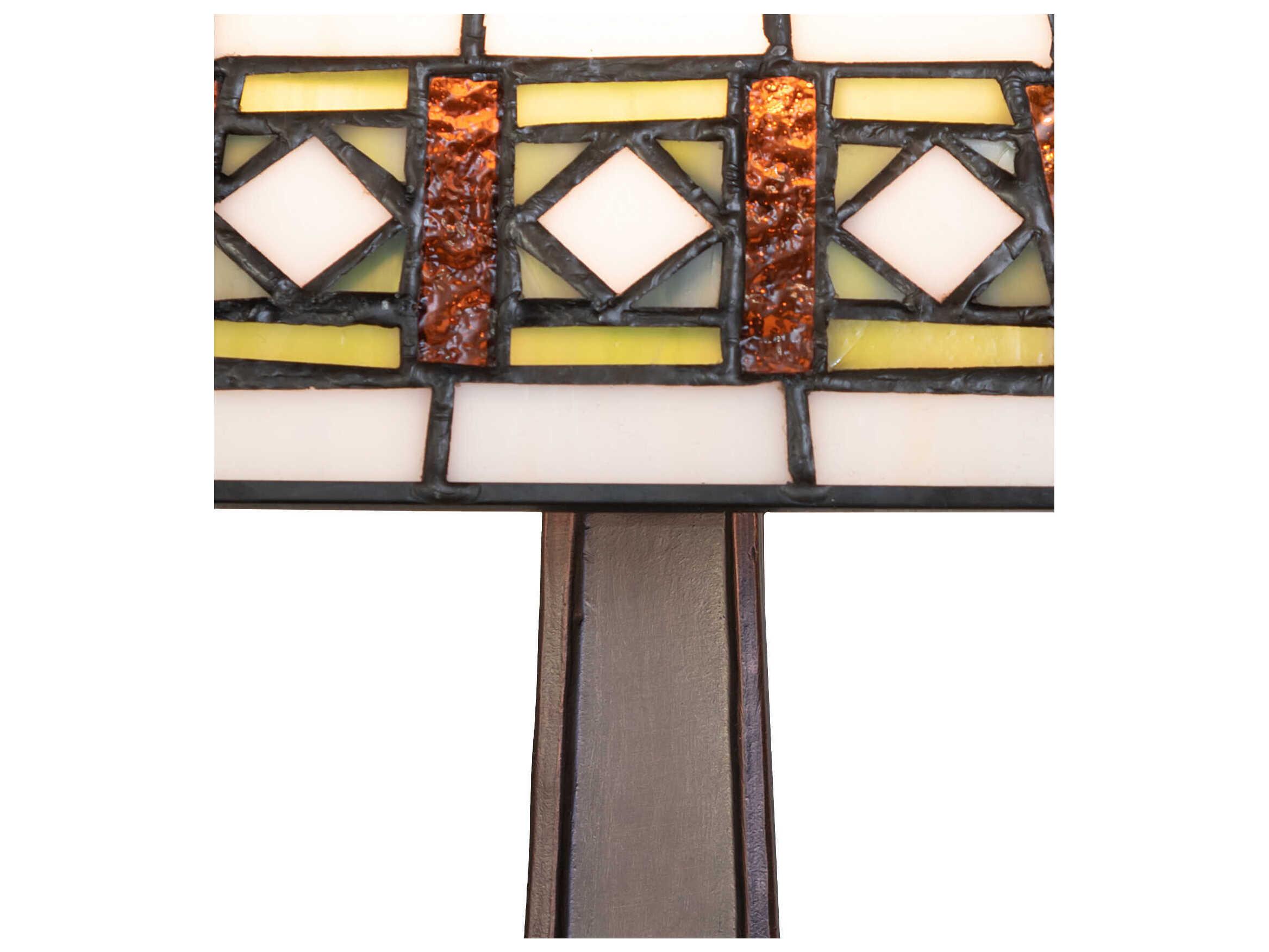 Meyda Diamond Band Mission Mahogany Bronze Green Chocolate Beige Glass Tiffany Table Lamp