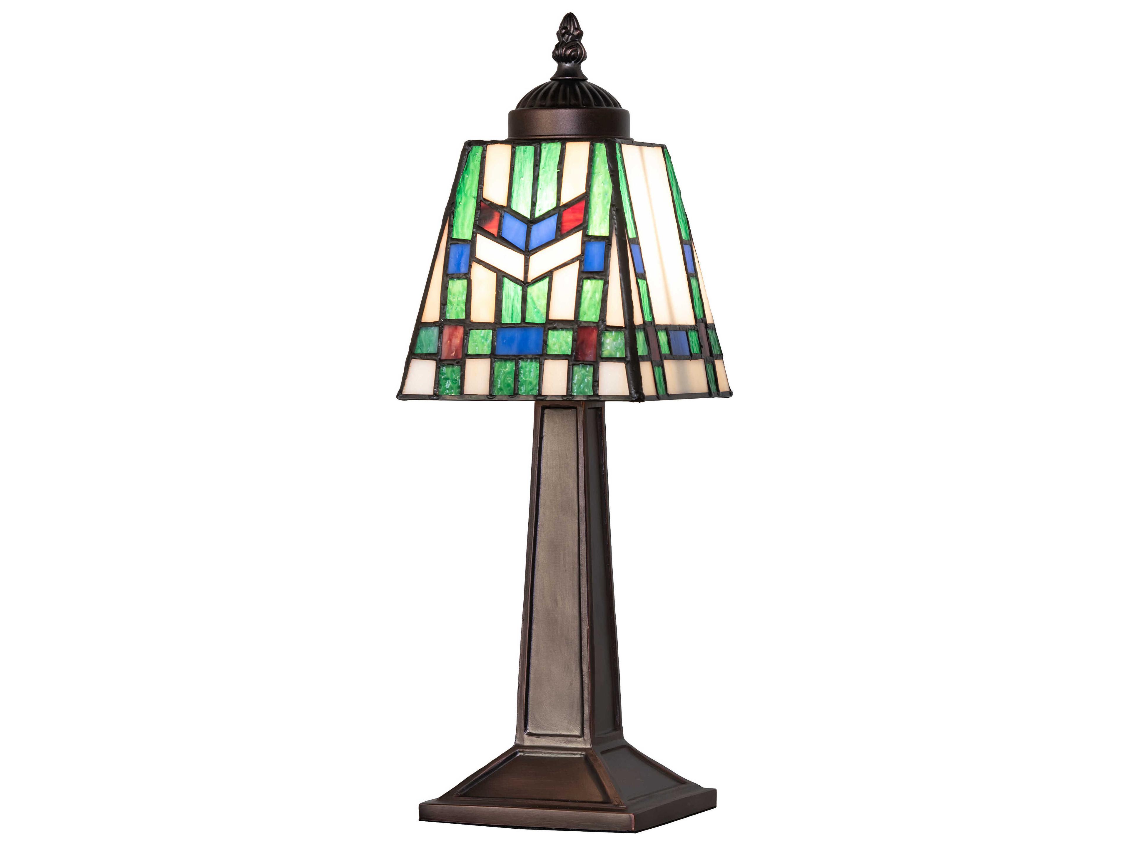 Meyda Prairie Wheat Mahogany Bronze Ruby Green Beige Glass Table Lamp with Shade