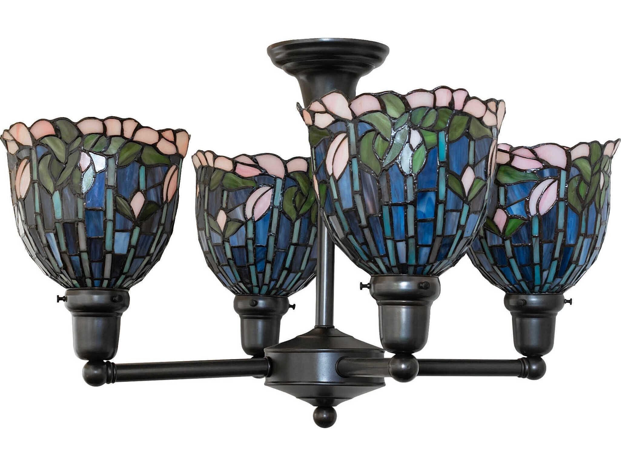 Meyda Flowering Lotus 4-Light Craftsman Brown Bell Chandelier