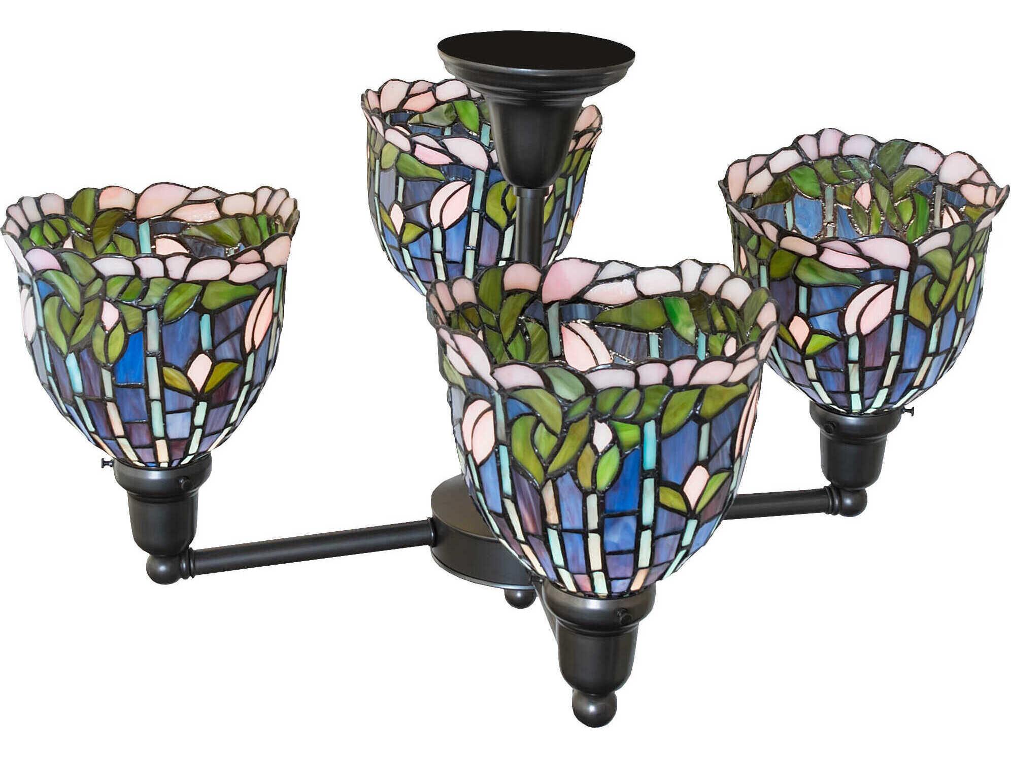 Meyda Flowering Lotus 4-Light Craftsman Brown Bell Chandelier