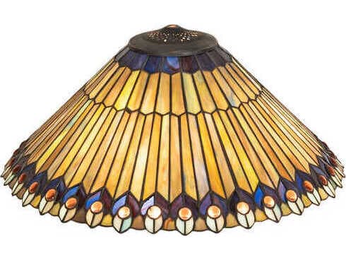 Meyda Tiffany Jeweled Peacock 20" Amber / Blue Glass Shade