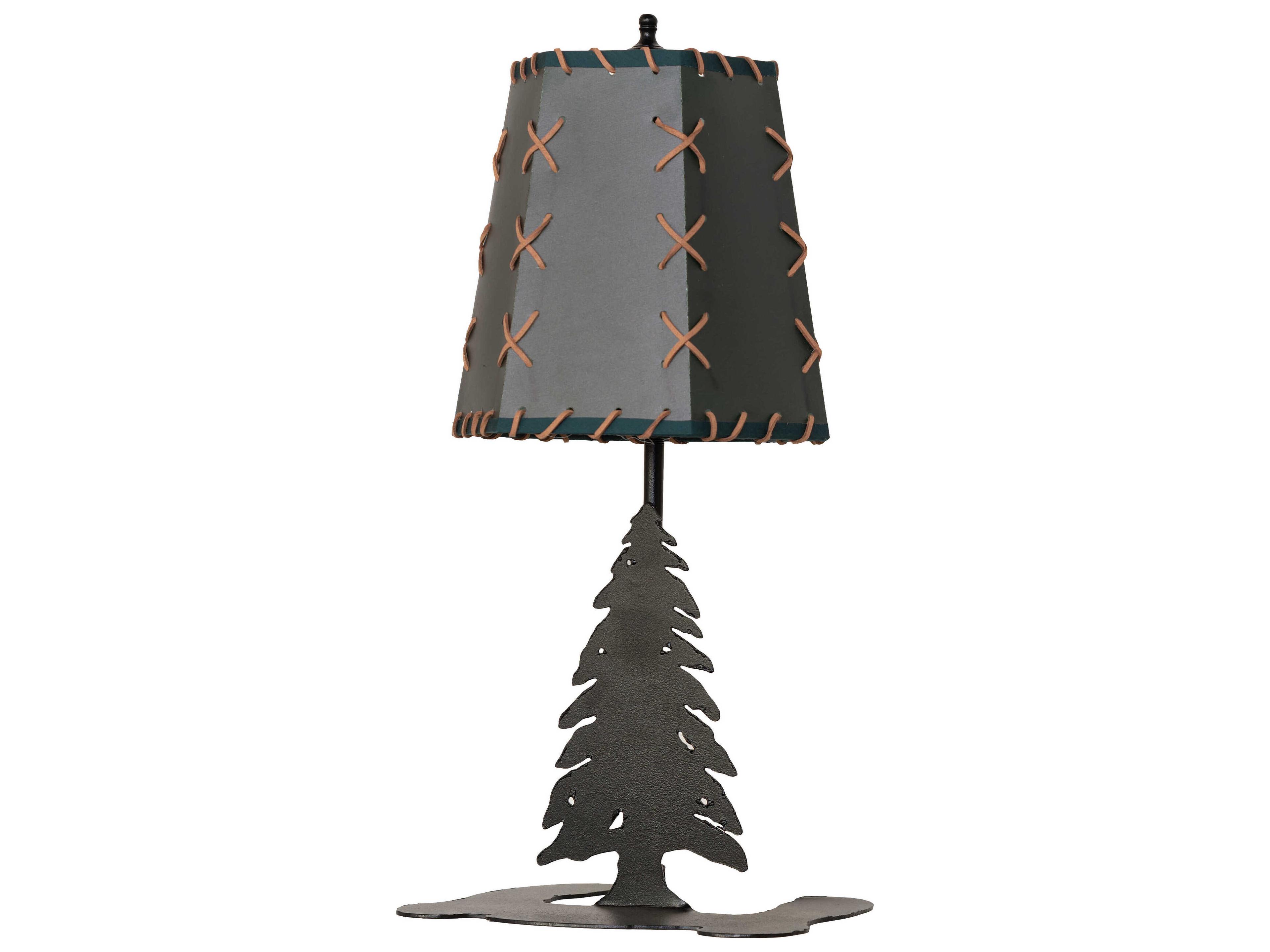 Meyda Tall Pines Textured Black Green Faux Leather Glass Table Lamp