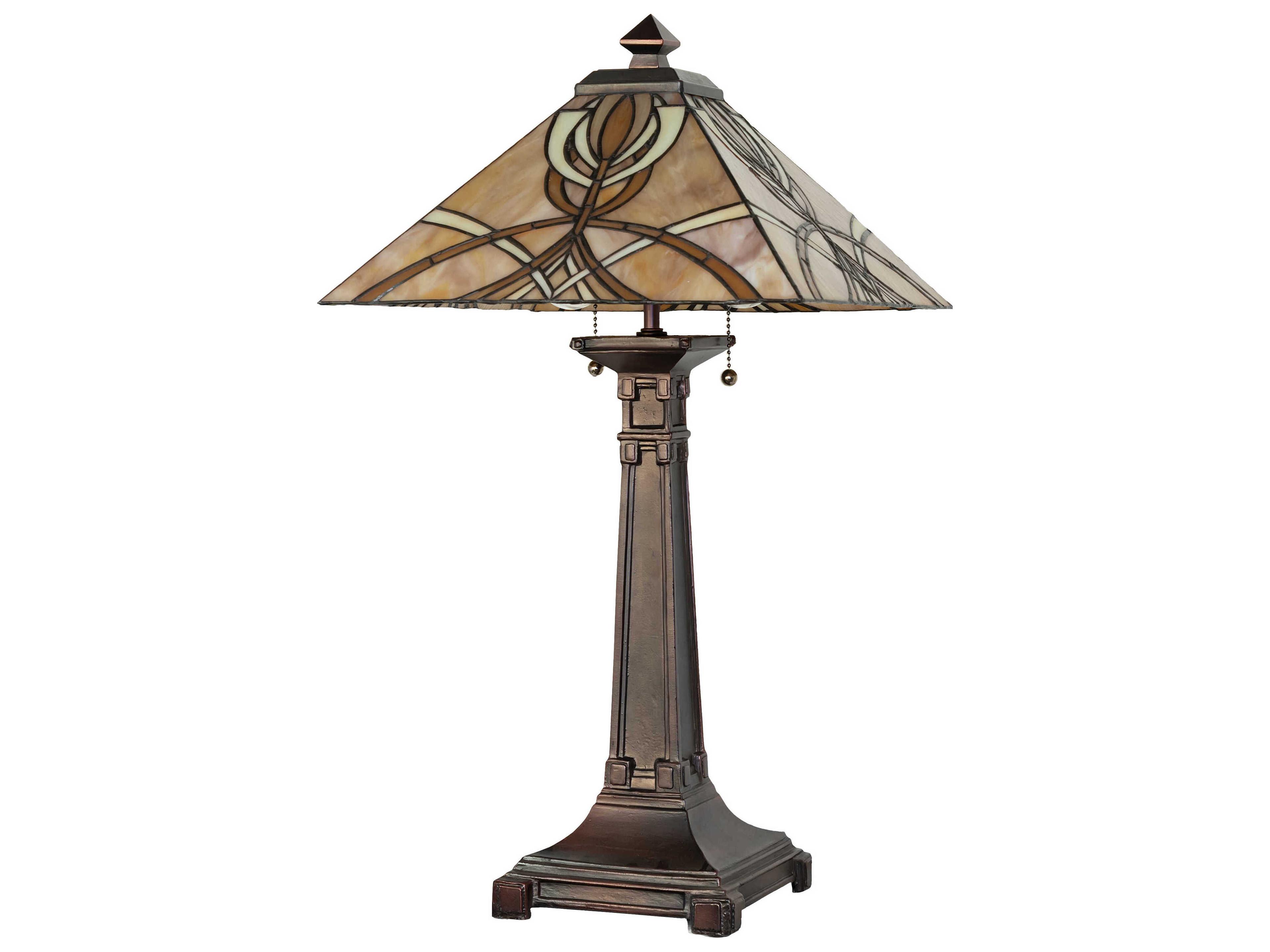 Meyda Glasgow Bungalow Mahogany Bronze Sunflower Beige Glass Tiffany Table Lamp