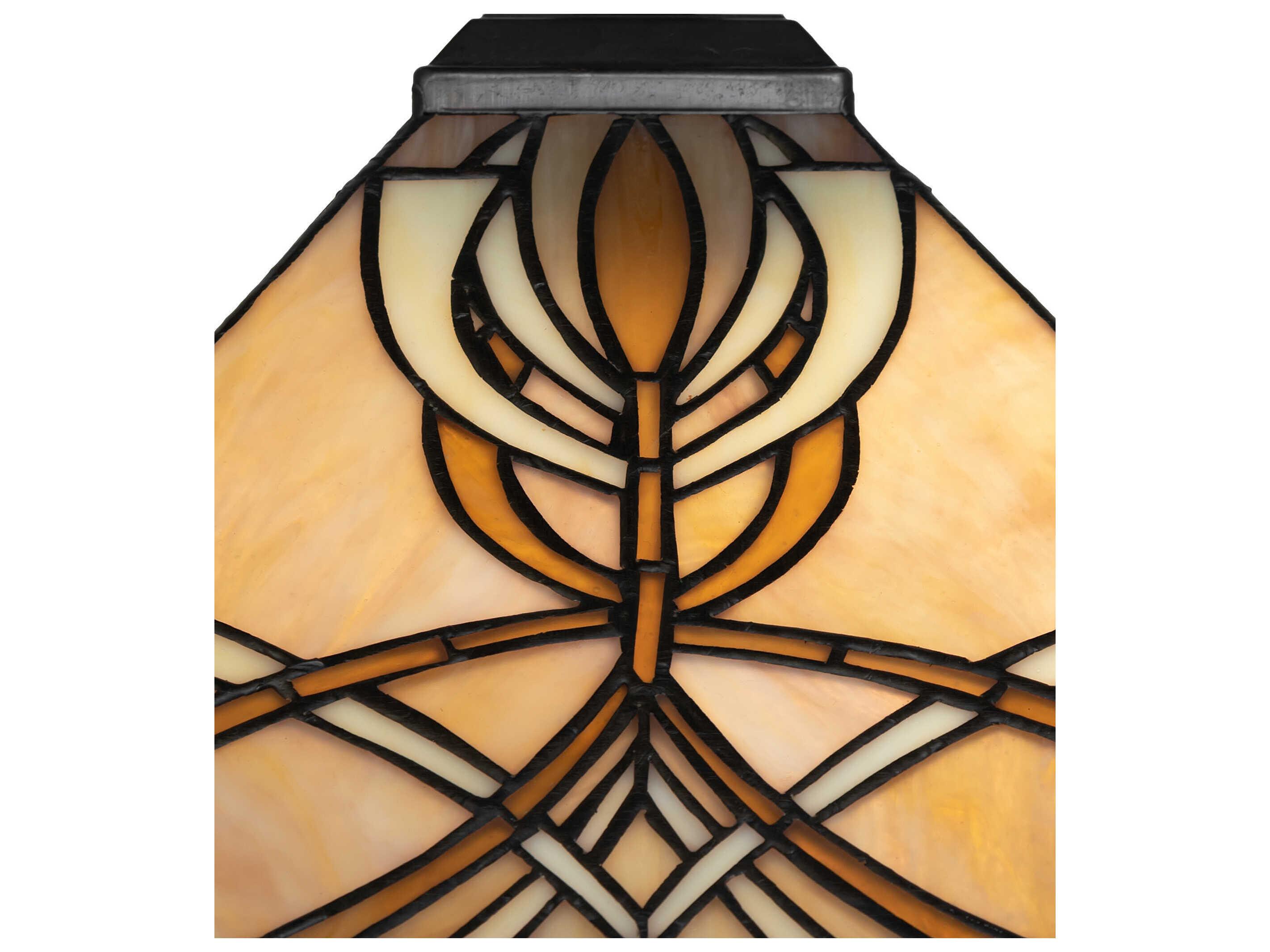 Meyda Glasgow Bungalow Mahogany Bronze Sunflower Beige Glass Tiffany Table Lamp