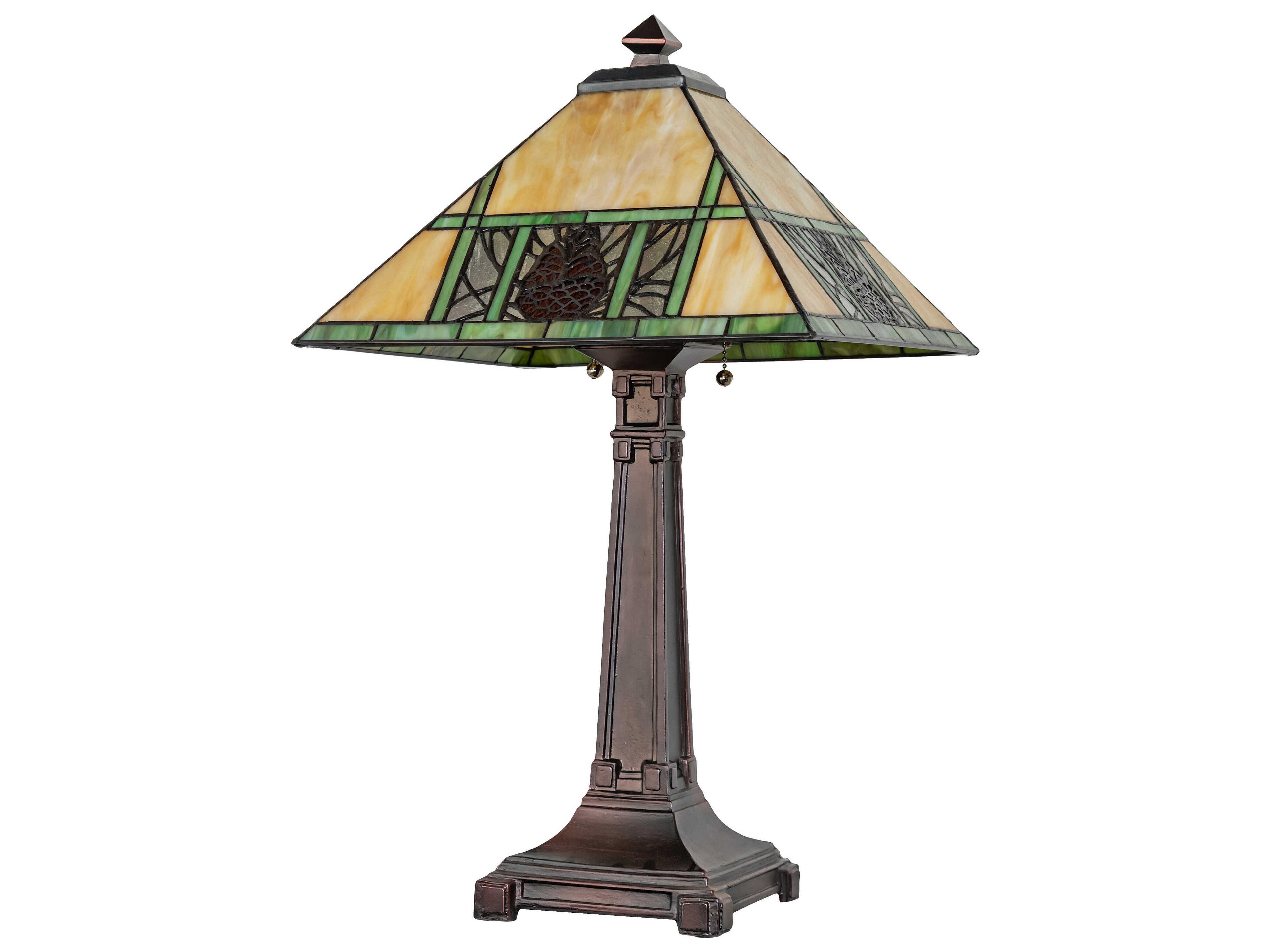 Meyda Pinecone Mahogany Bronze Amber Green Clear Glass Tiffany Table Lamp