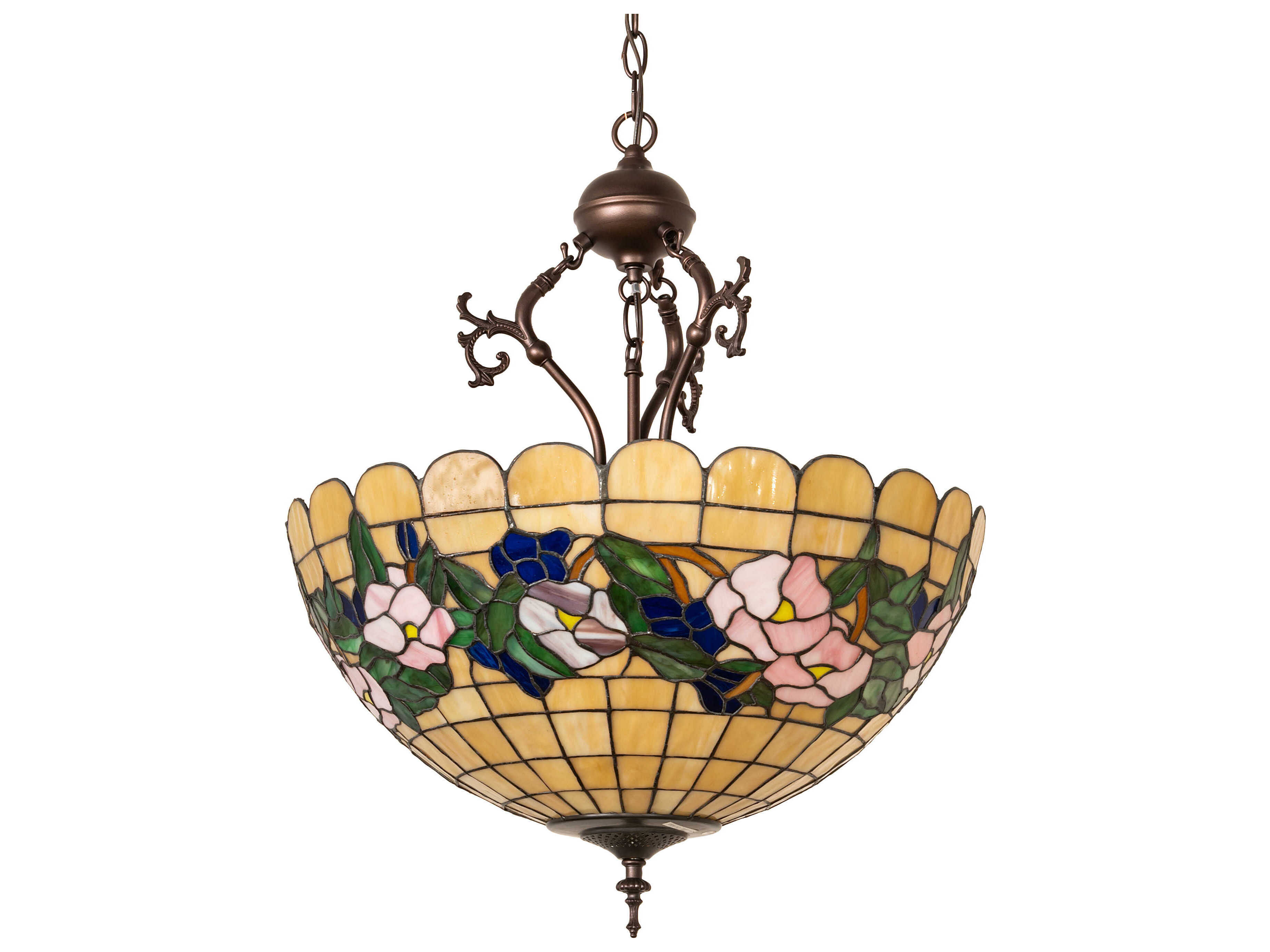 Meyda Tiffany Pansy 3-Light Mahogany Bronze Yellow Bowl Pendant