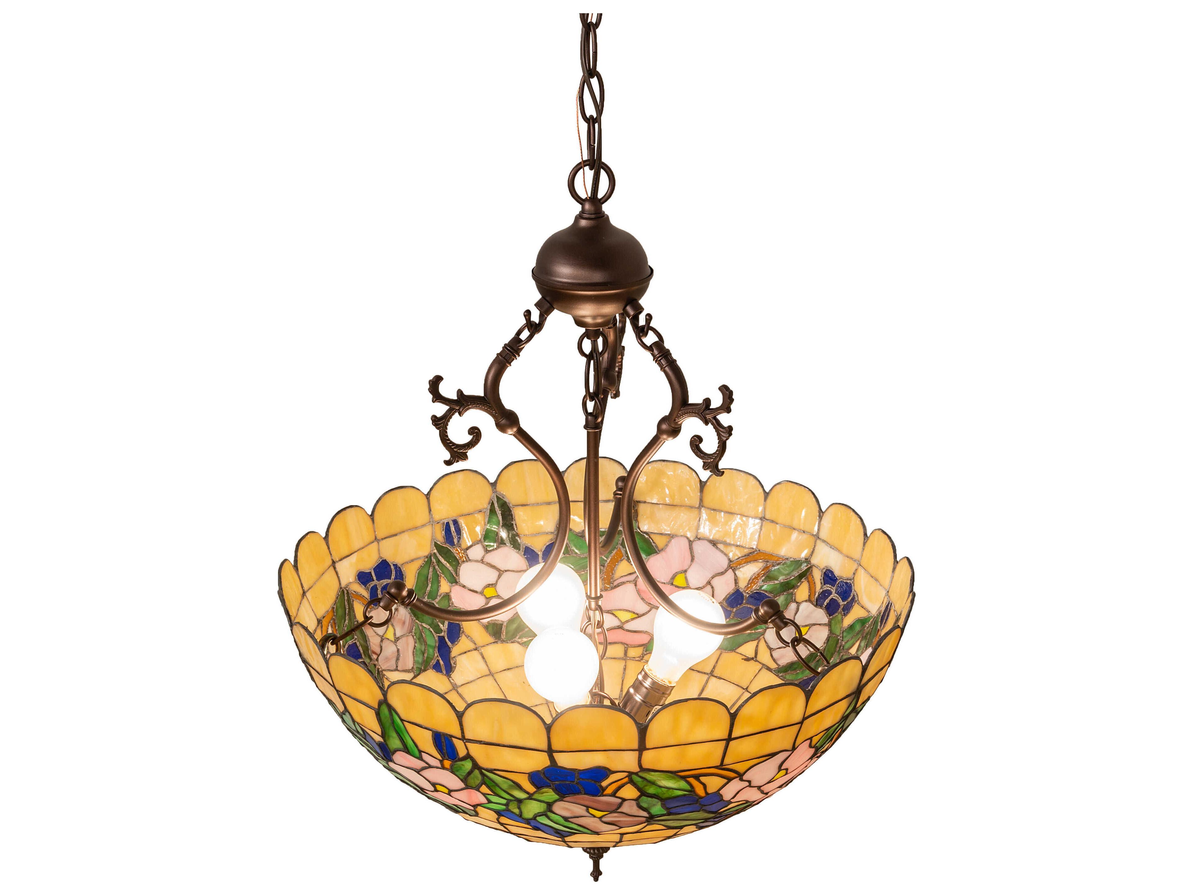 Meyda Tiffany Pansy 3-Light Mahogany Bronze Yellow Bowl Pendant