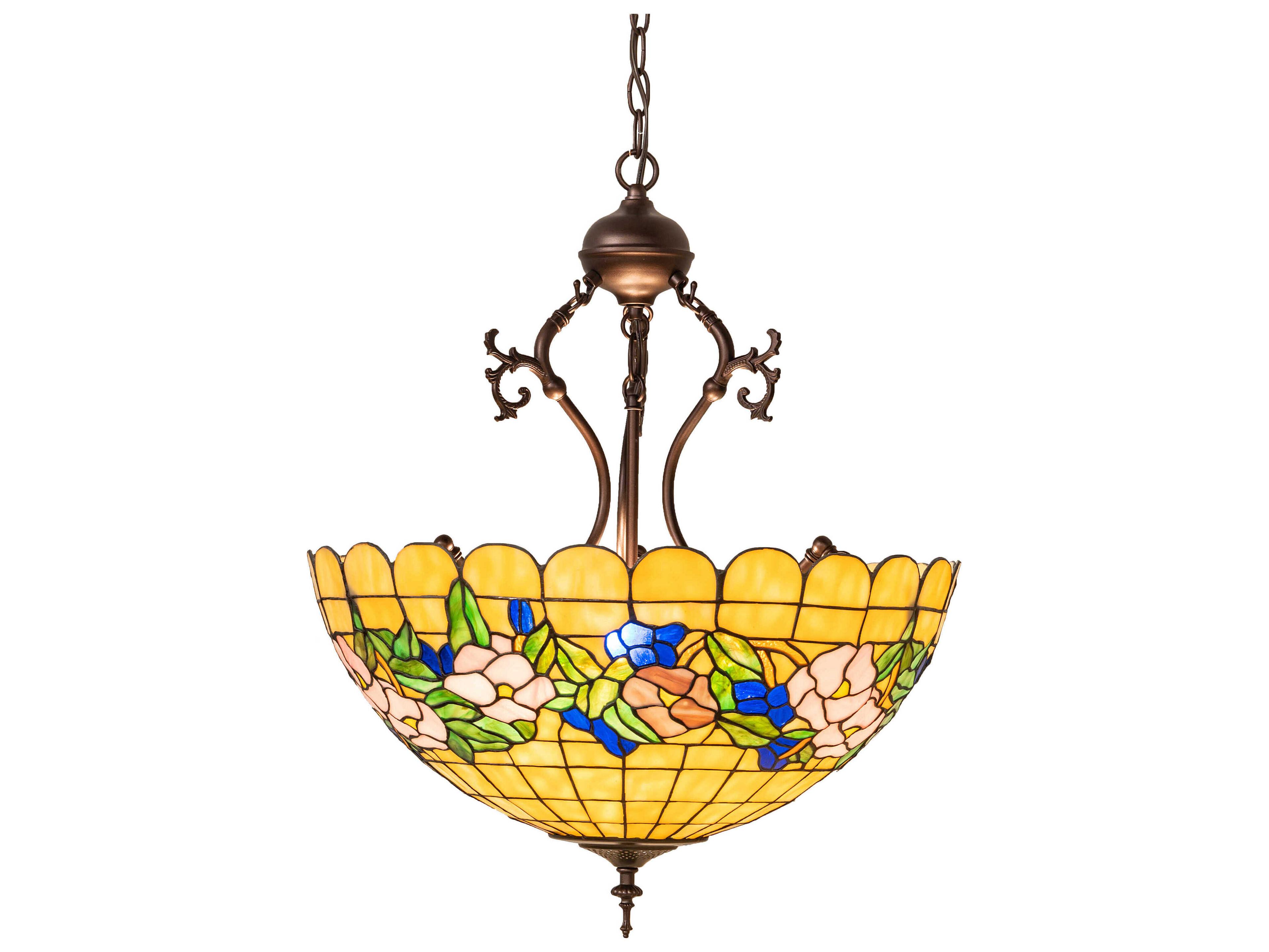 Meyda Tiffany Pansy 3-Light Mahogany Bronze Yellow Bowl Pendant