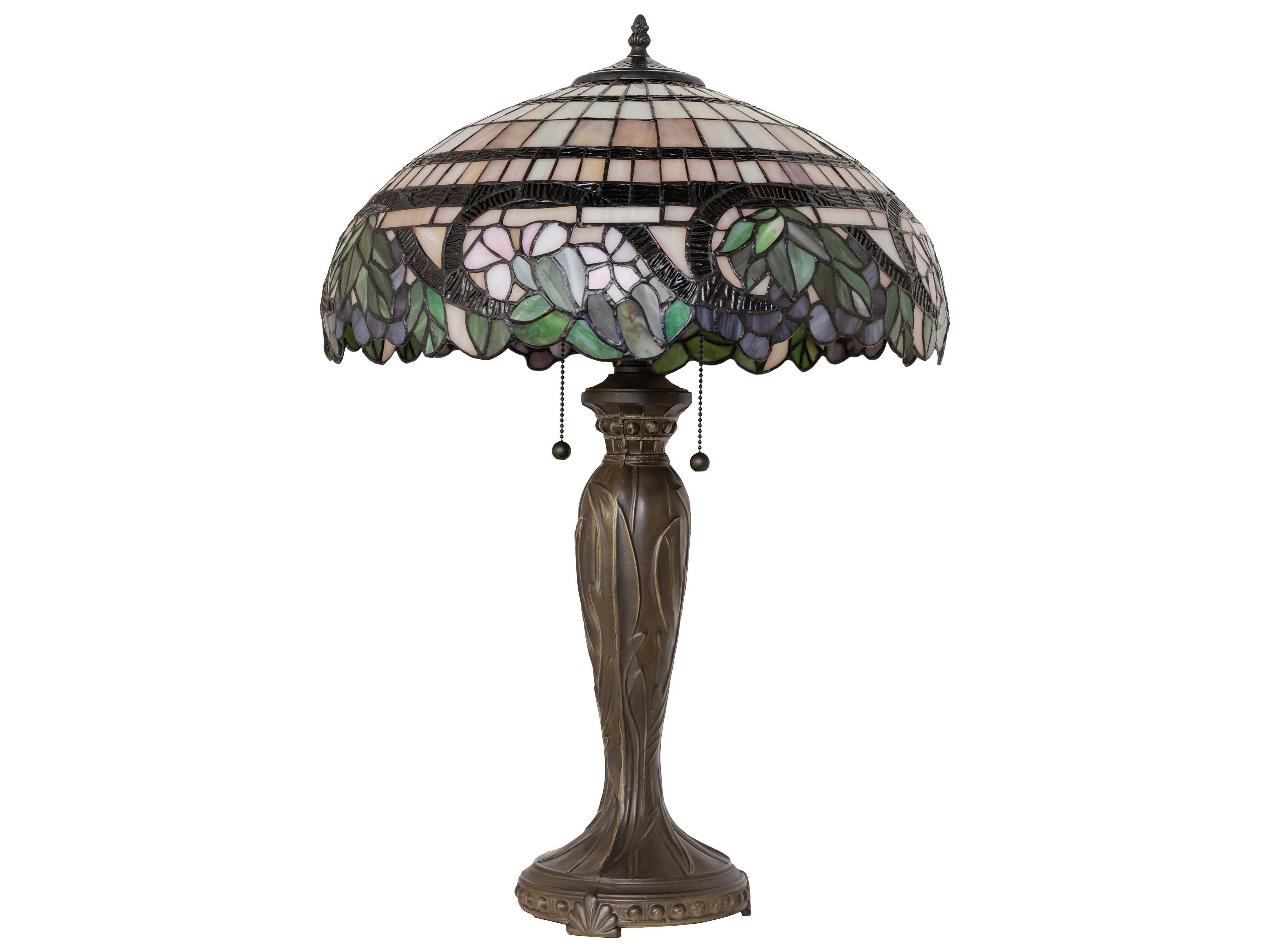 Meyda Handel Grapevine Mahogany Bronze Pink Mauve Violet Glass Tiffany Buffet Lamp
