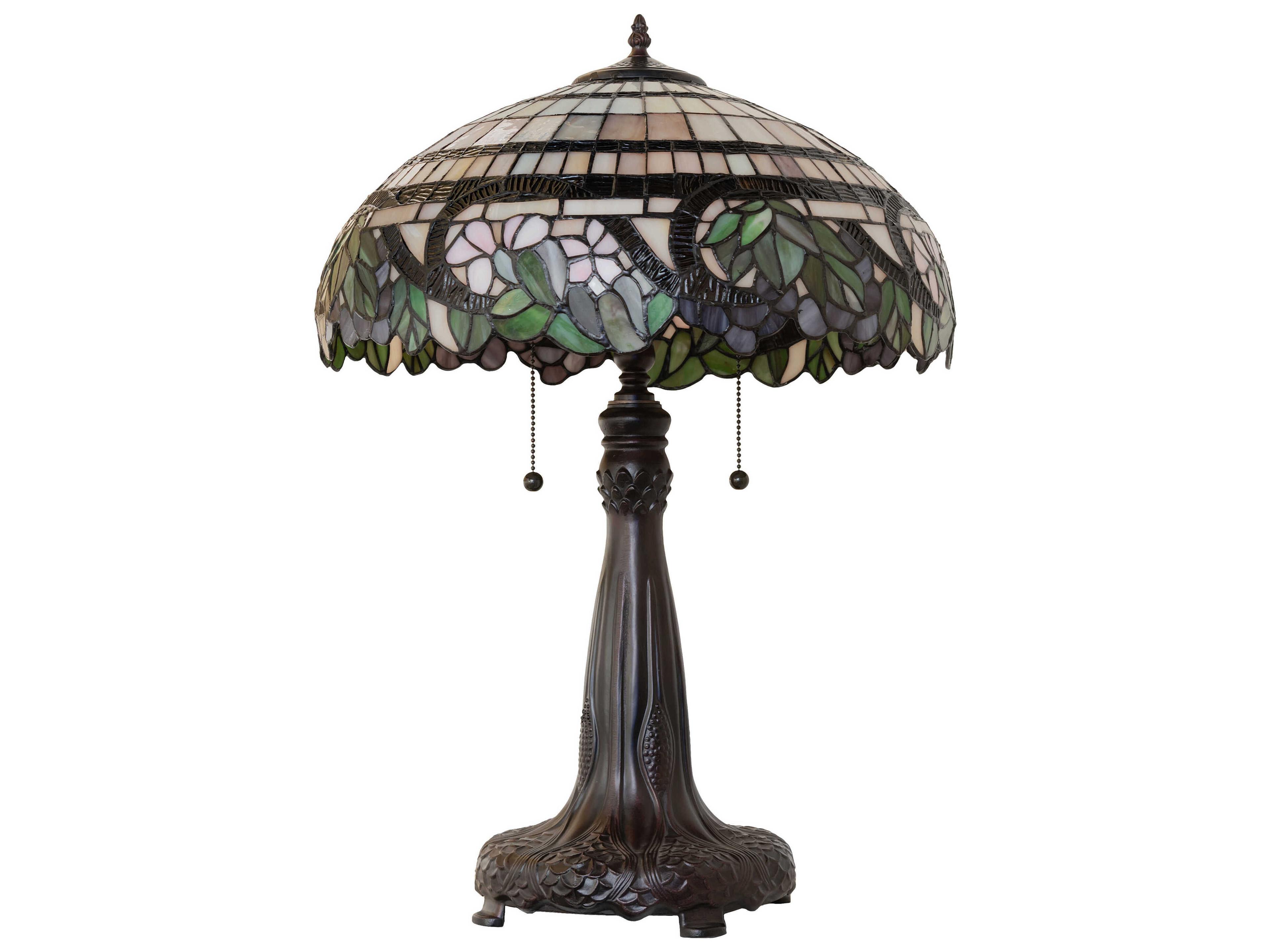 Meyda Handel Grapevine Mahogany Bronze Pink Mauve Violet Glass Tiffany Buffet Lamp