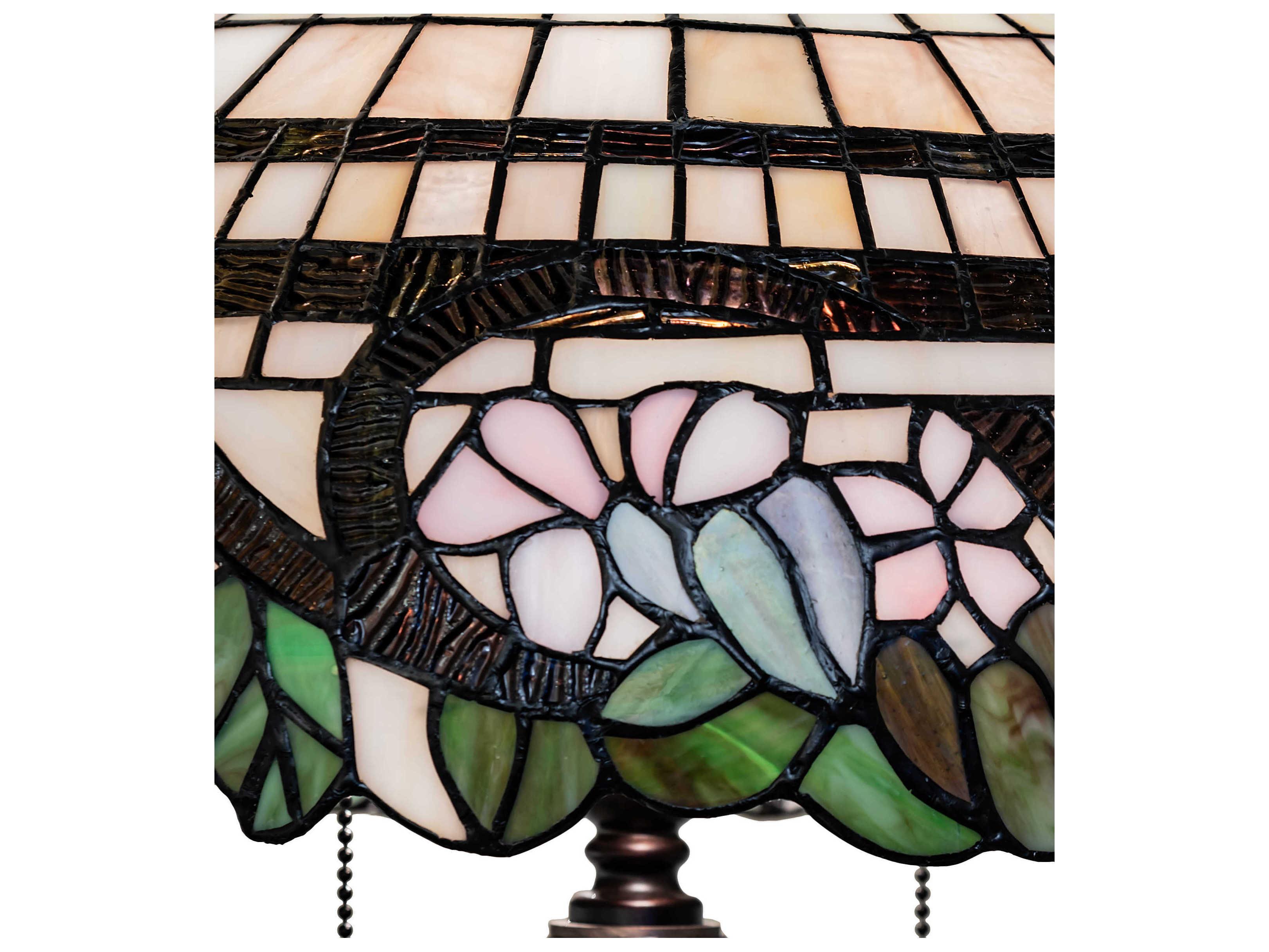 Meyda Handel Grapevine Mahogany Bronze Pink Mauve Violet Glass Tiffany Buffet Lamp