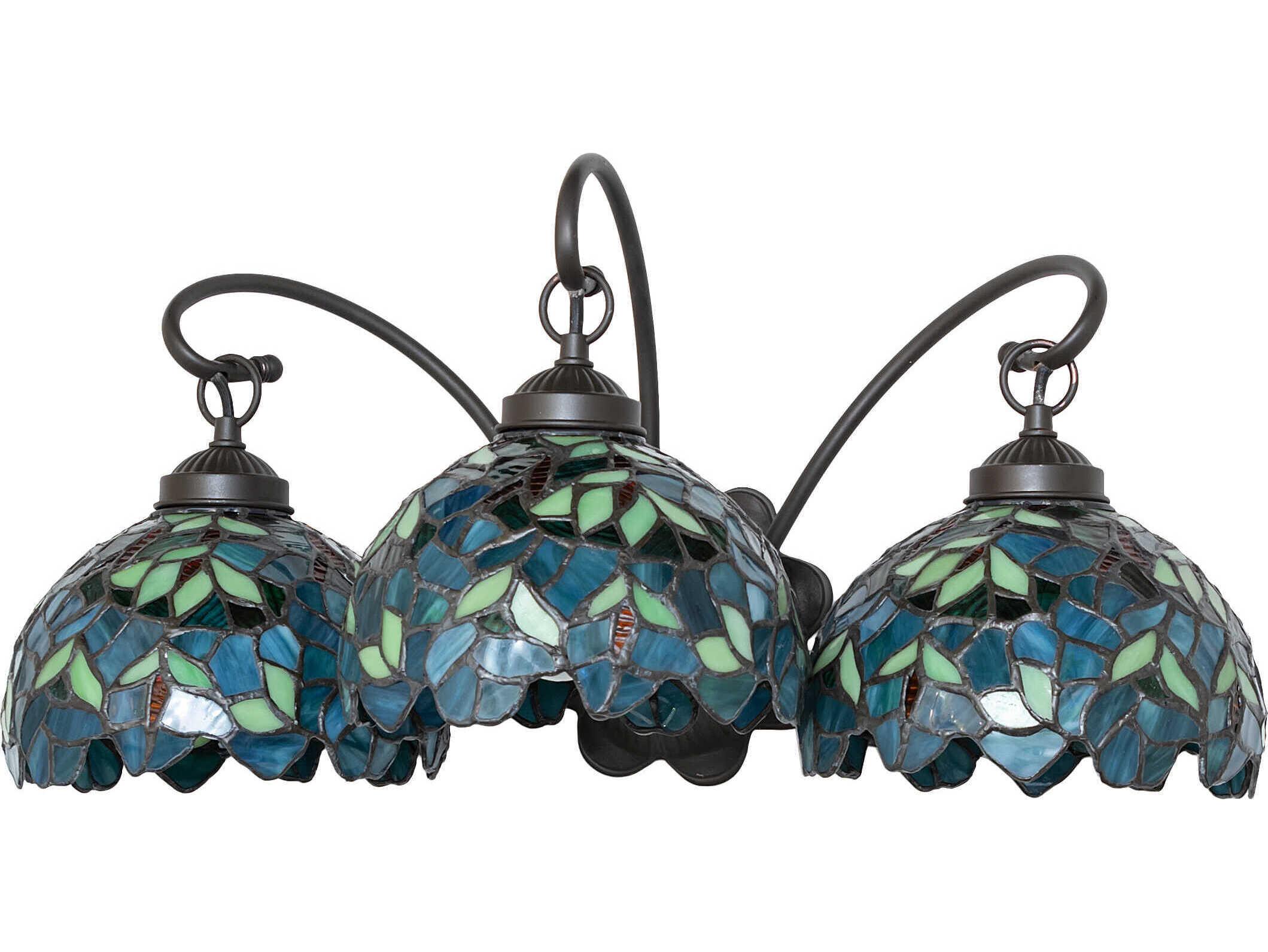 Meyda Nightfall Wisteria 3-Light Mahogany Bronze Glass Tiffany Vanity Light