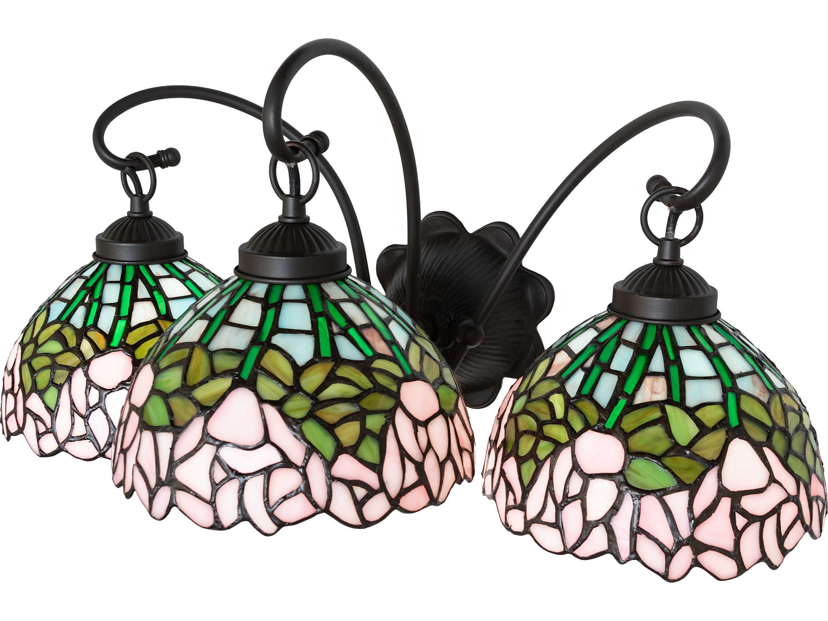 Meyda Tiffany Cabbage Rose 3-Light Mahogany Bronze Glass Vanity Light