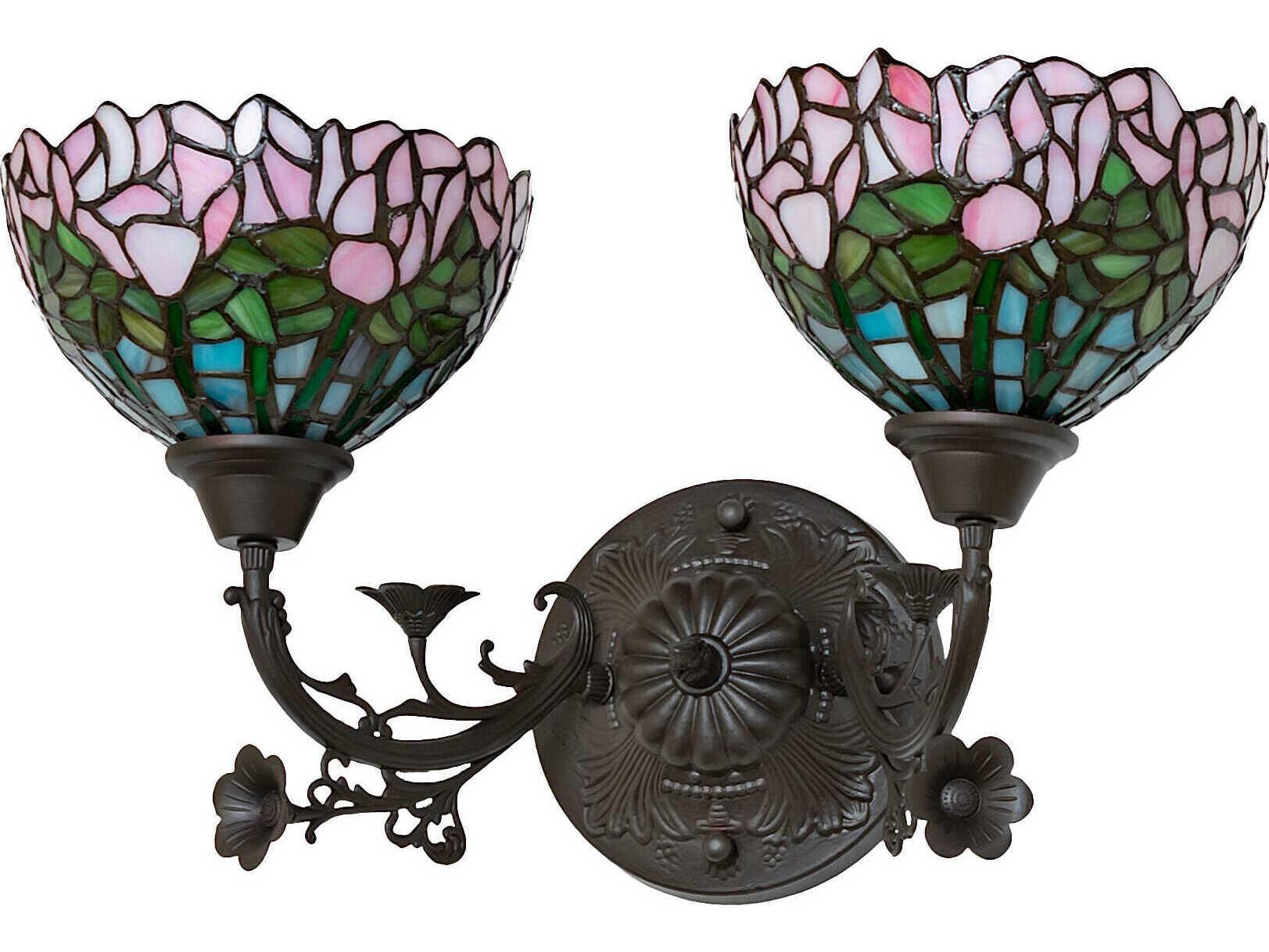 Meyda Tiffany Cabbage Rose 2-Light Mahogany Bronze Glass Vanity Light