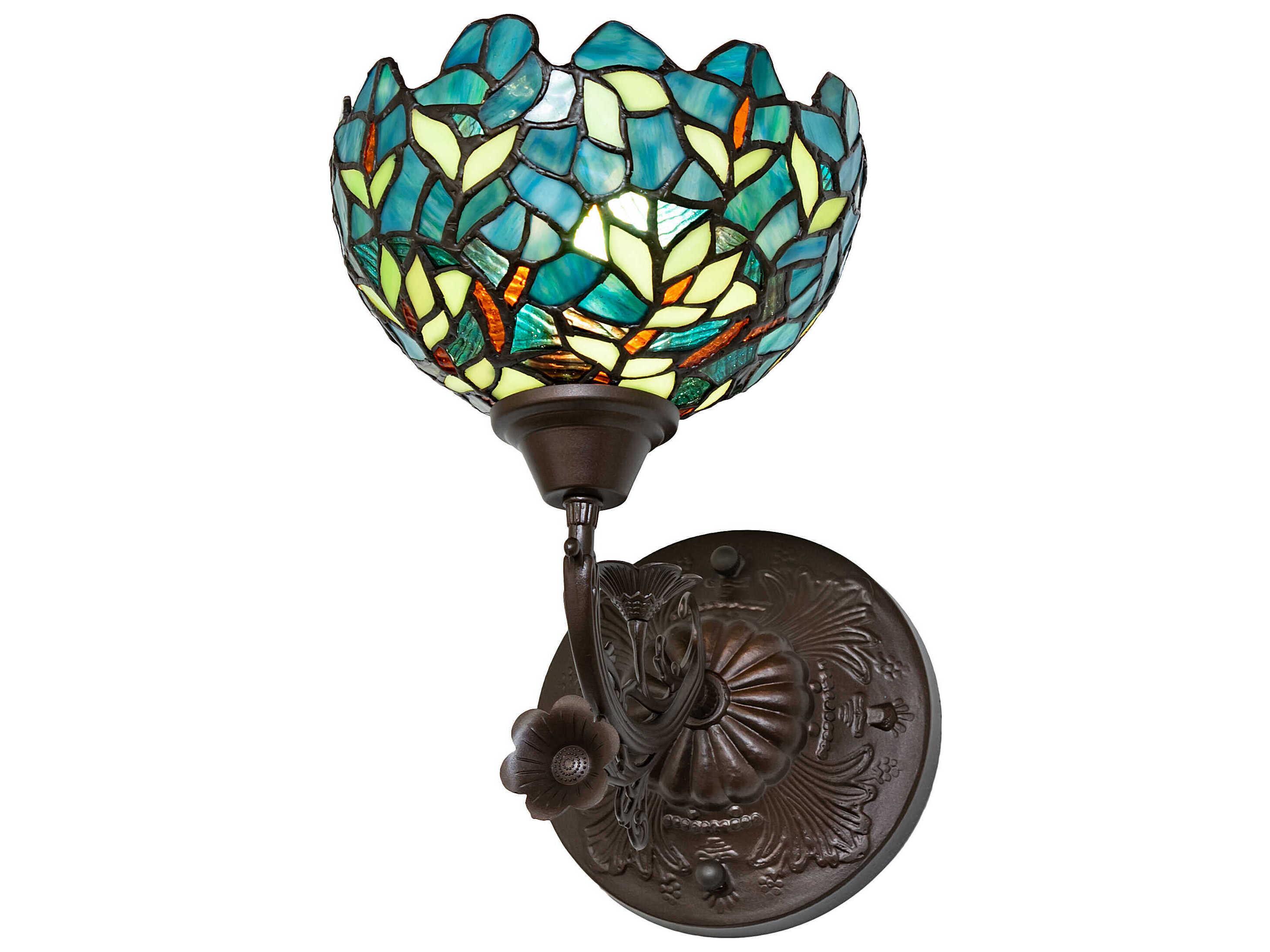 Meyda Nightfall Wisteria 1-Light Mahogany Bronze Glass Tiffany Wall Sconce