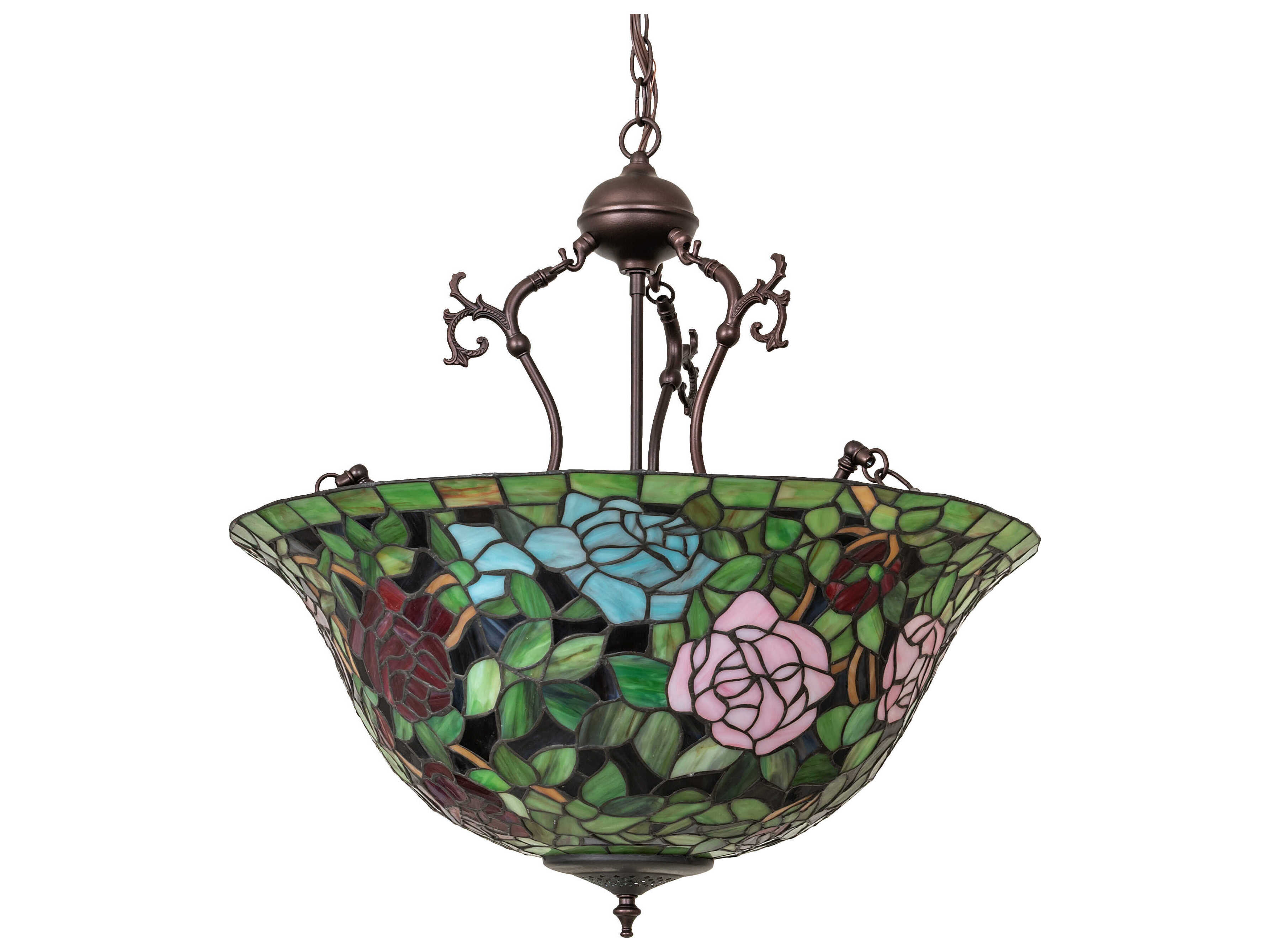 Meyda Rosebush 6-Light Mahogany Bronze Glass Tiffany Pendant