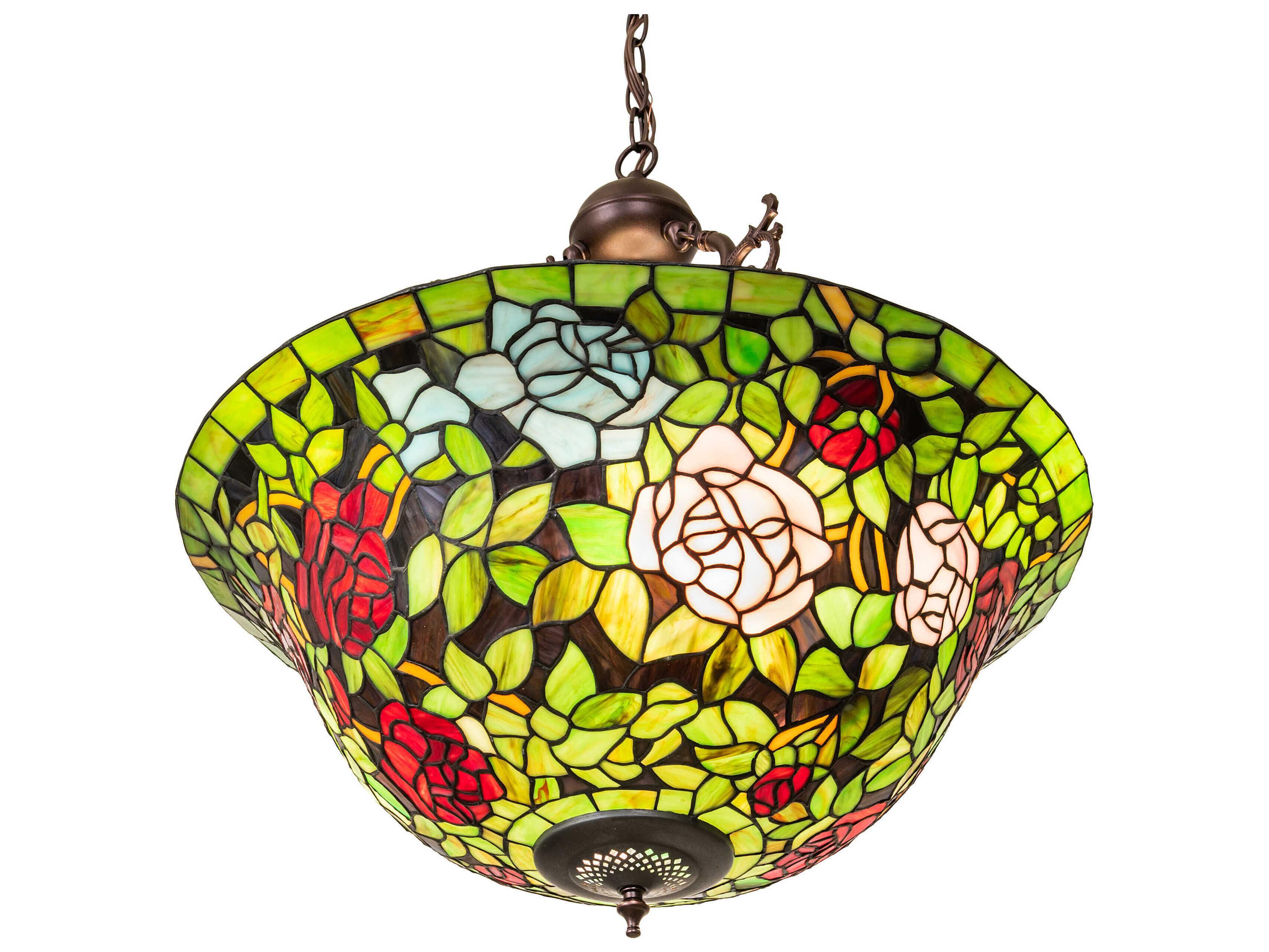 Meyda Rosebush 6-Light Mahogany Bronze Glass Tiffany Pendant