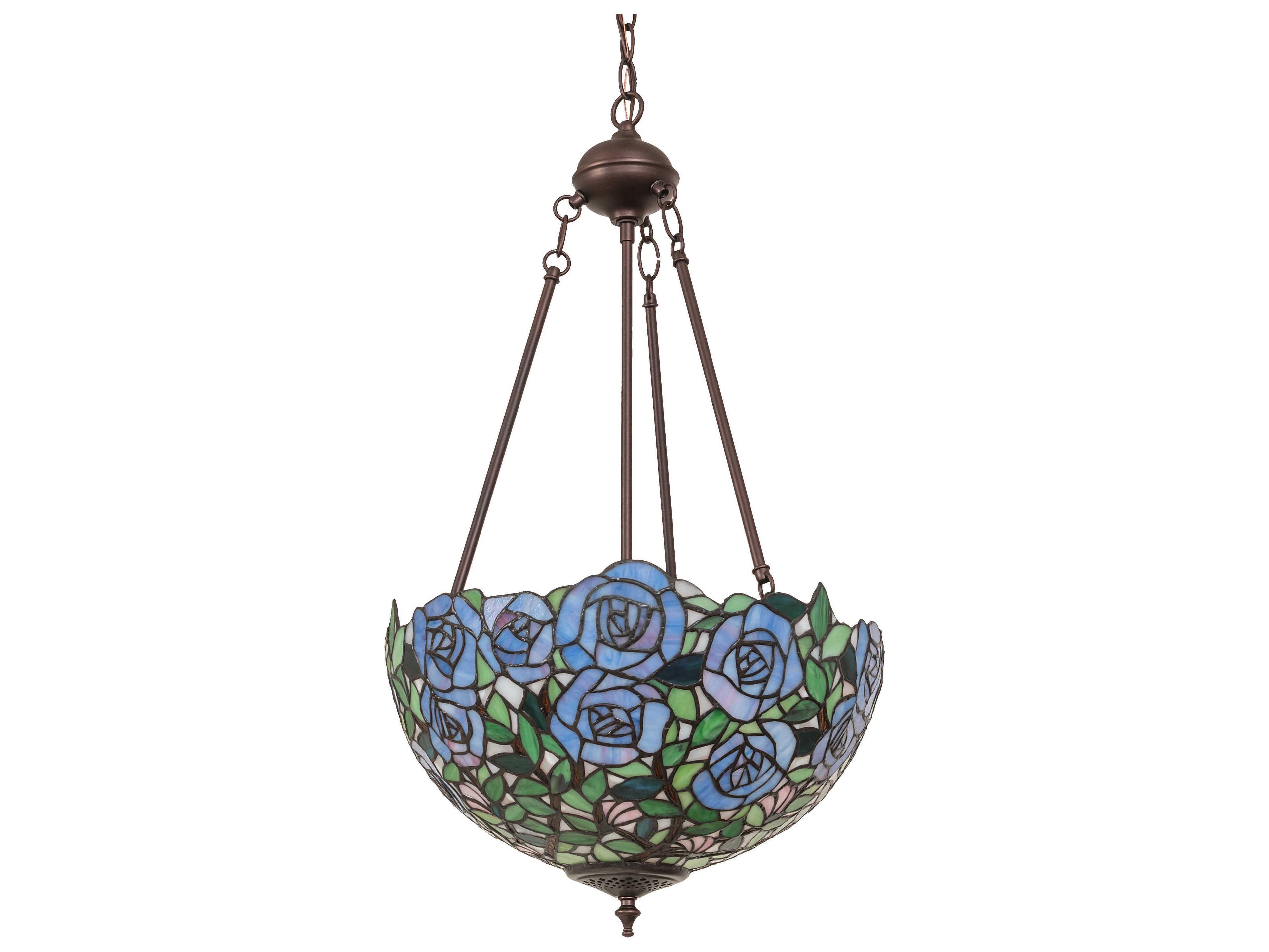 Meyda Rosebush 2-Light Mahogany Bronze Glass Tiffany Pendant