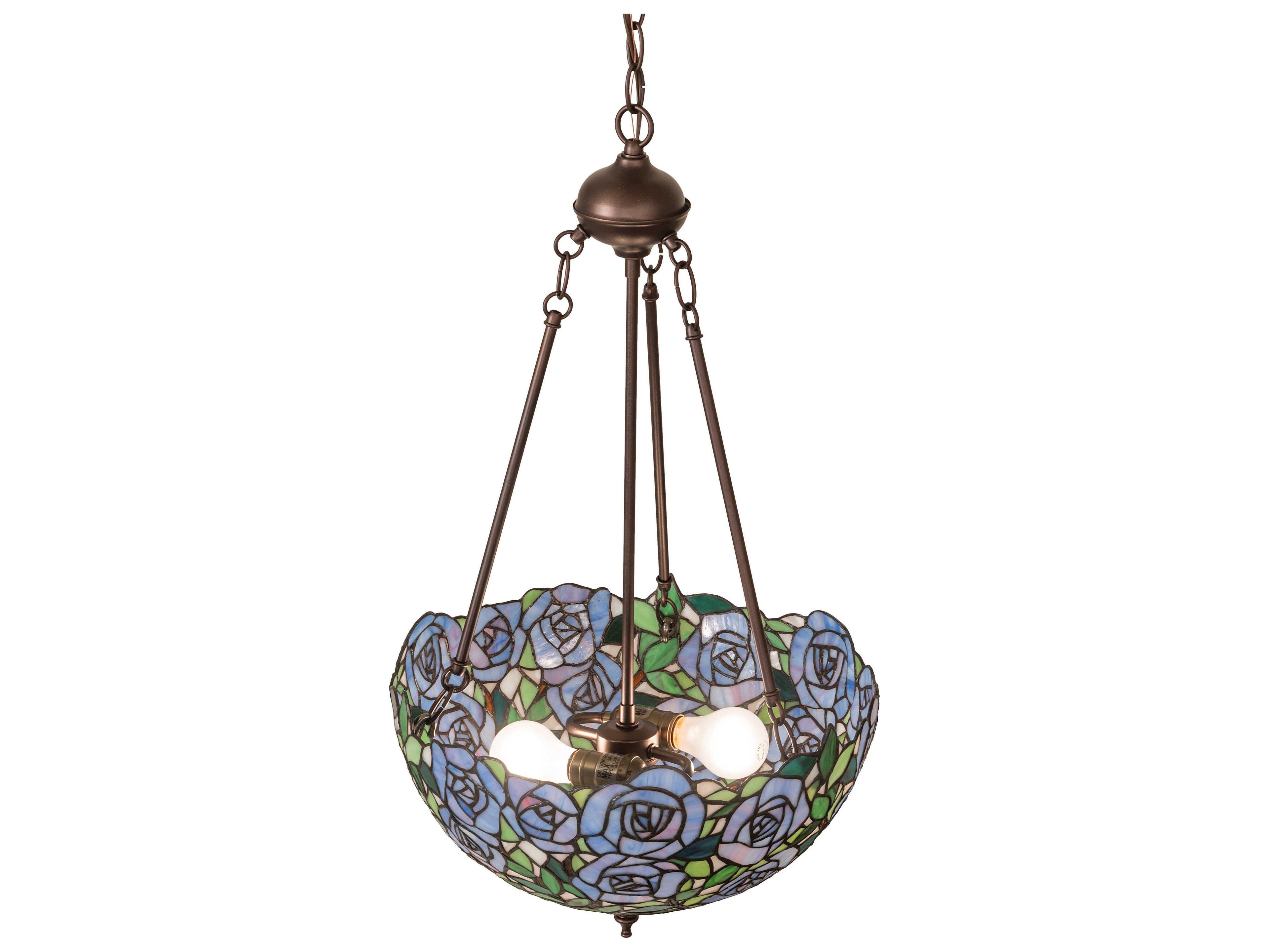 Meyda Rosebush 2-Light Mahogany Bronze Glass Tiffany Pendant