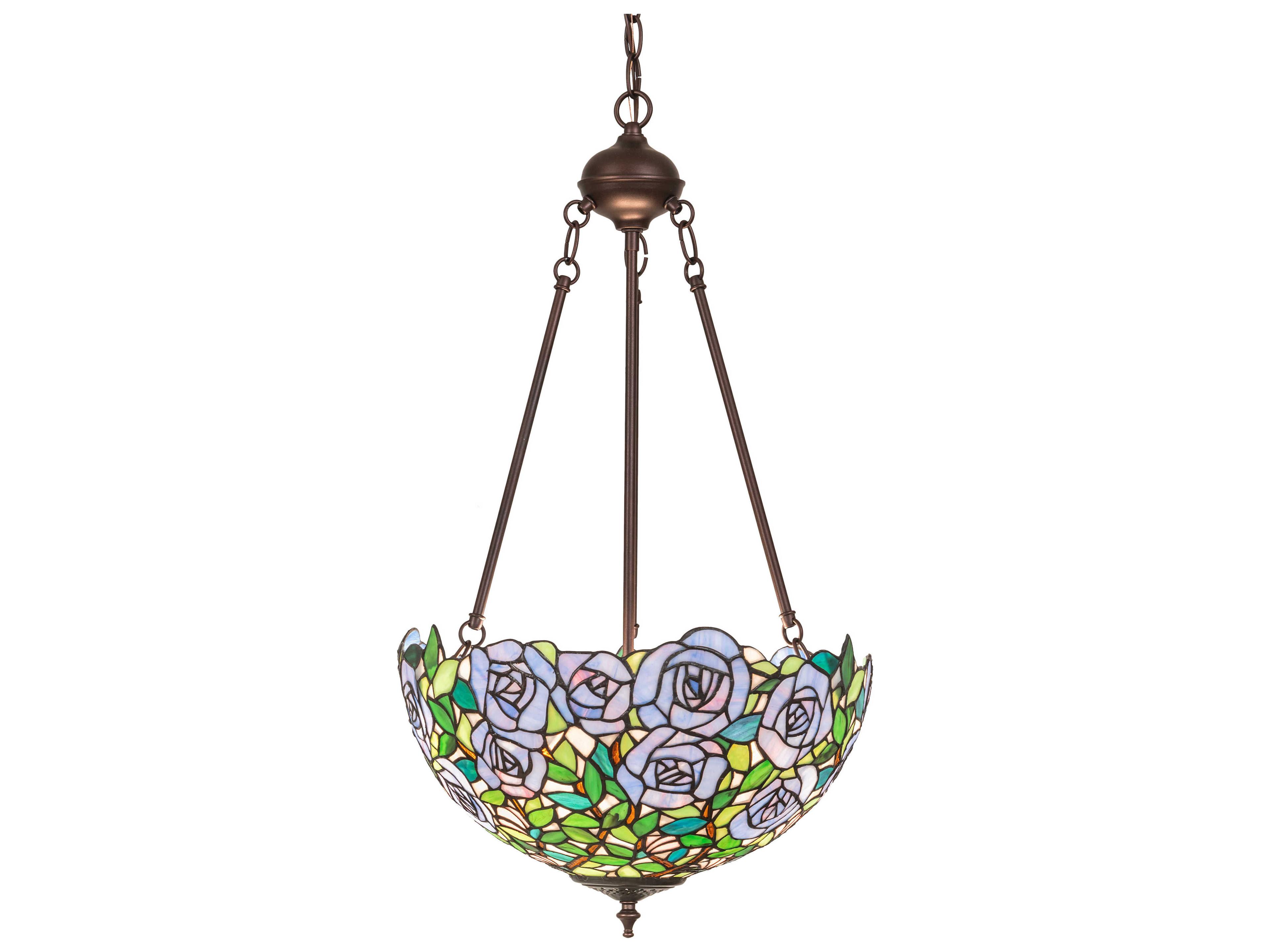 Meyda Rosebush 2-Light Mahogany Bronze Glass Tiffany Pendant