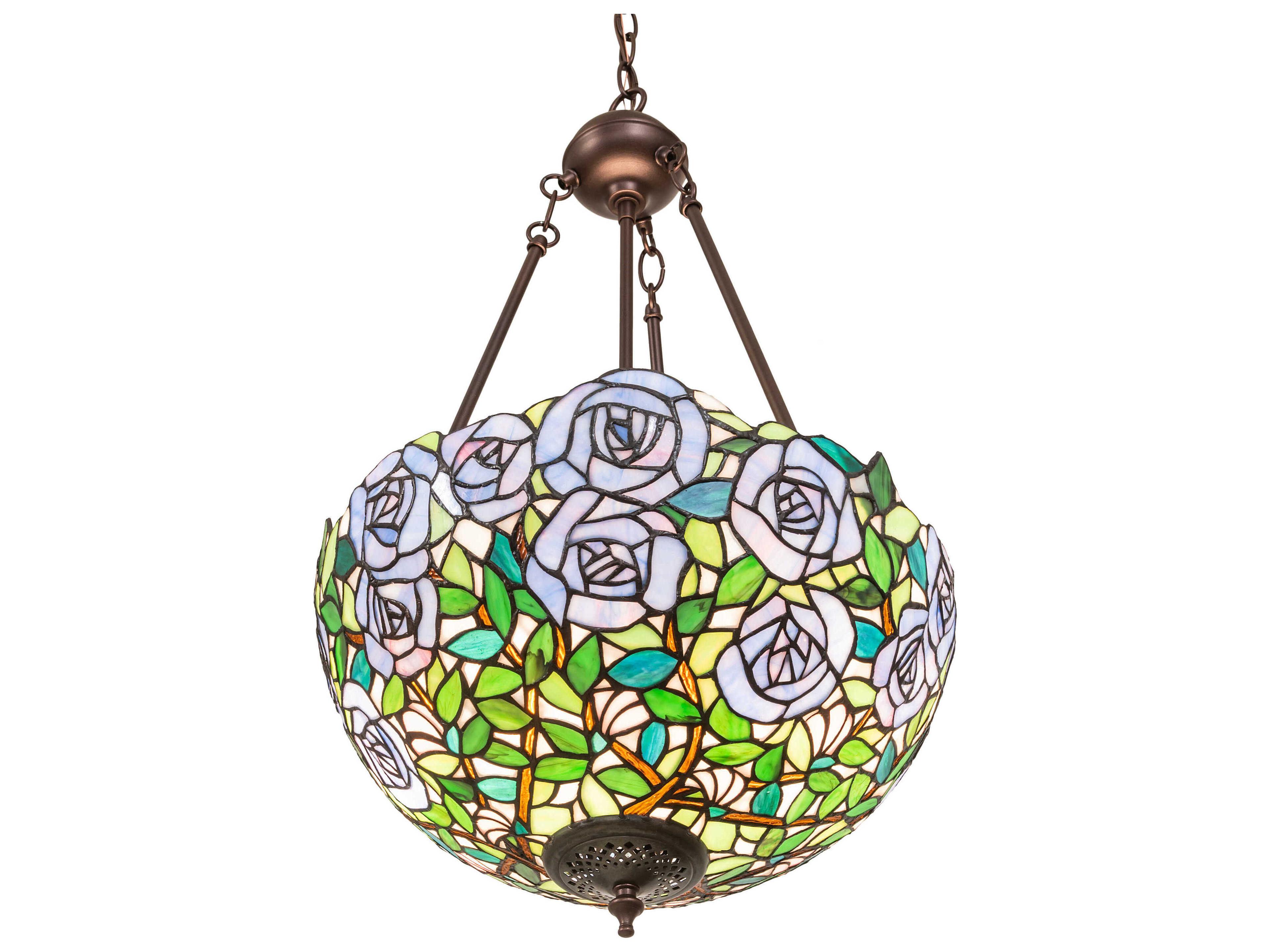 Meyda Rosebush 2-Light Mahogany Bronze Glass Tiffany Pendant