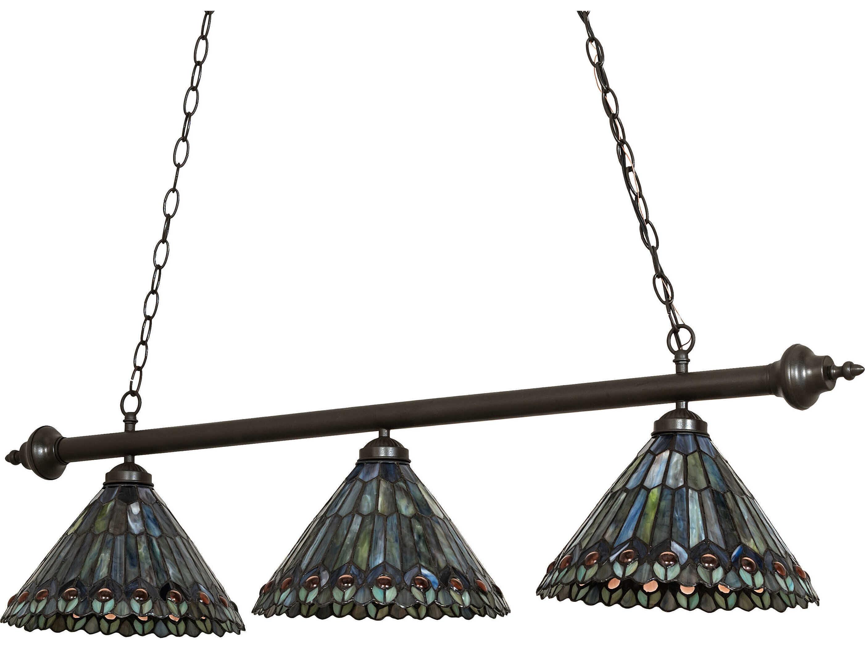 Meyda 3-Light Mahogany Bronze Glass Tiffany Island Pendant