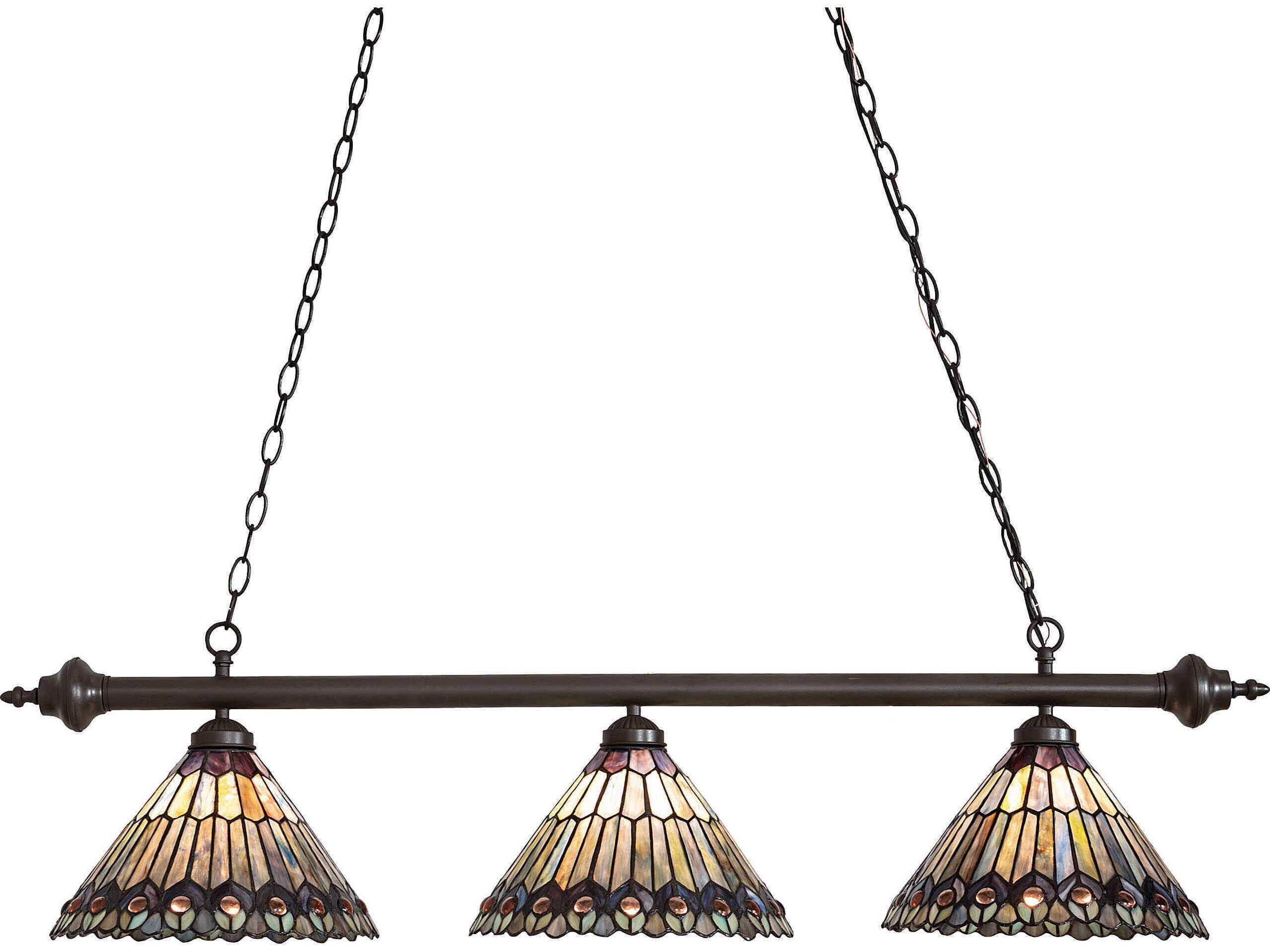 Meyda 3-Light Mahogany Bronze Glass Tiffany Island Pendant