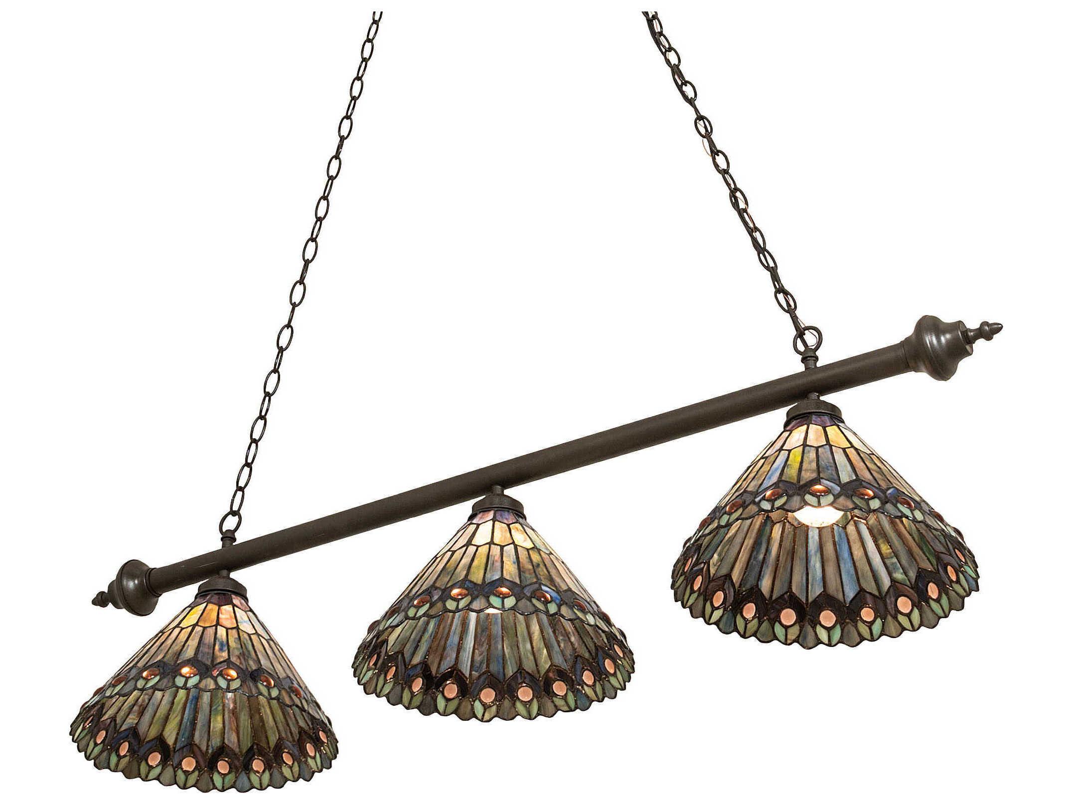 Meyda 3-Light Mahogany Bronze Glass Tiffany Island Pendant