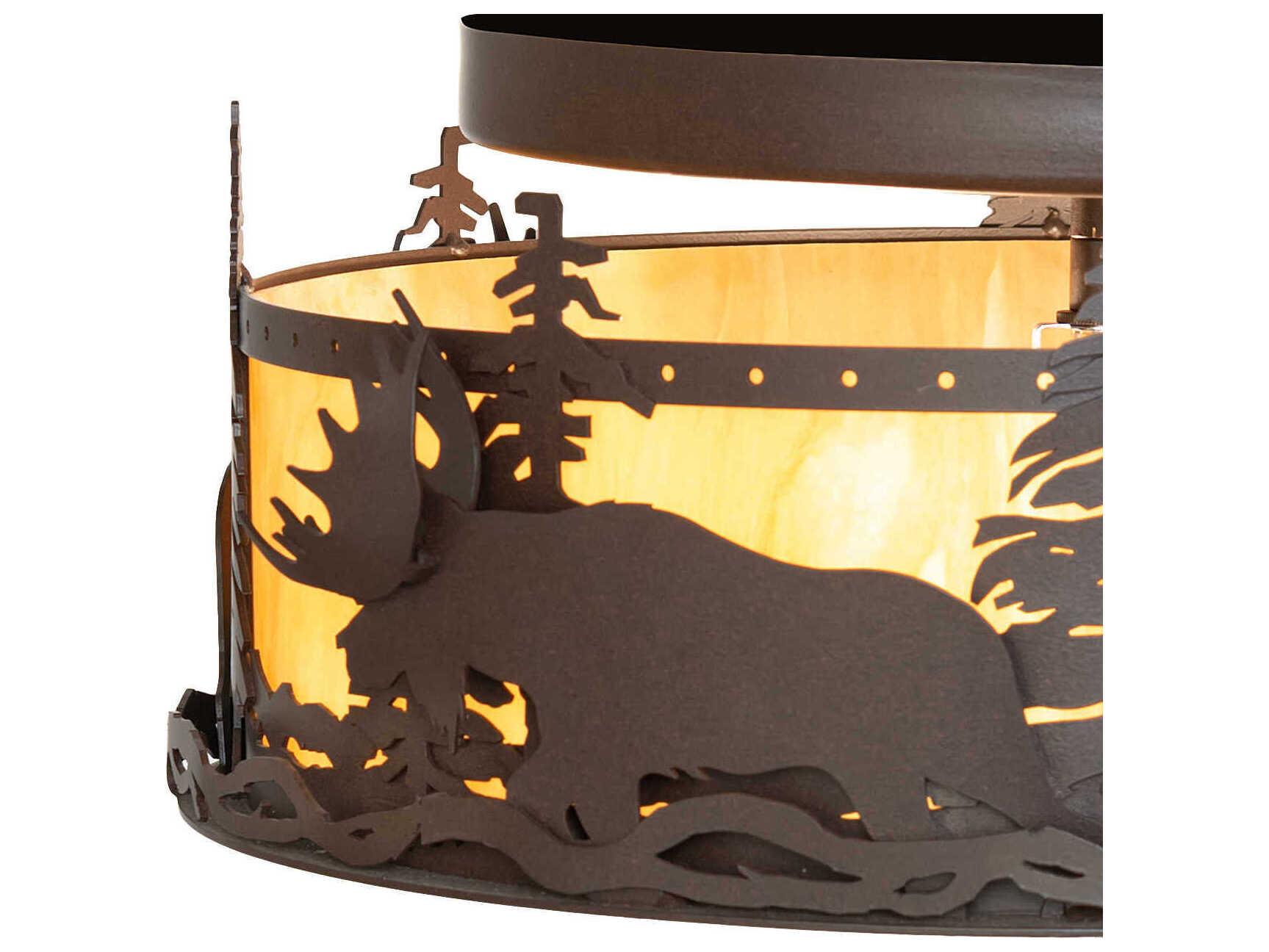 Meyda Moose At Dusk 2-Light Cafe Noir Brown Drum Semi Flush Mount