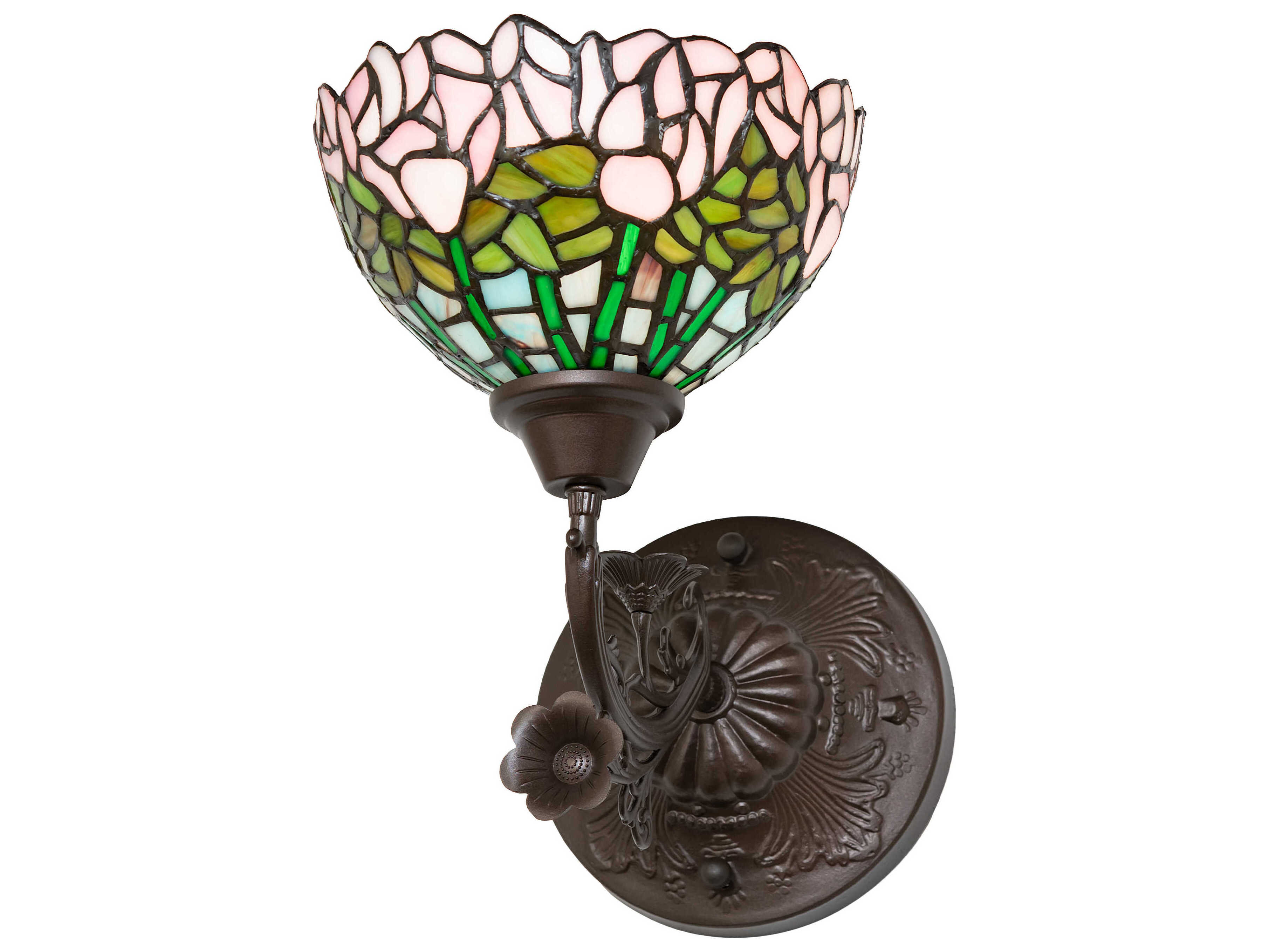 Meyda Tiffany Cabbage Rose 1-Light Mahogany Bronze Glass Wall Sconce