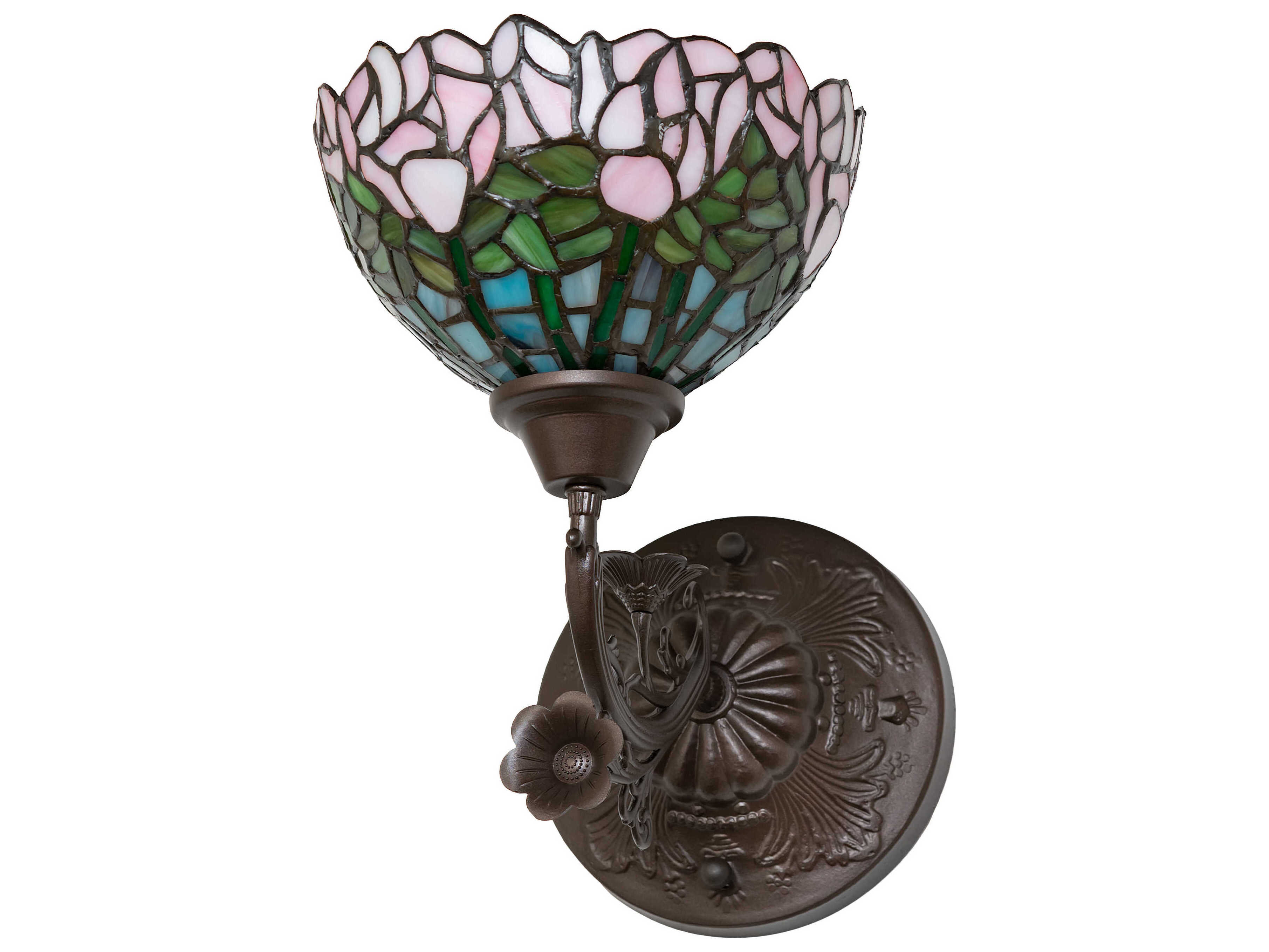 Meyda Tiffany Cabbage Rose 1-Light Mahogany Bronze Glass Wall Sconce