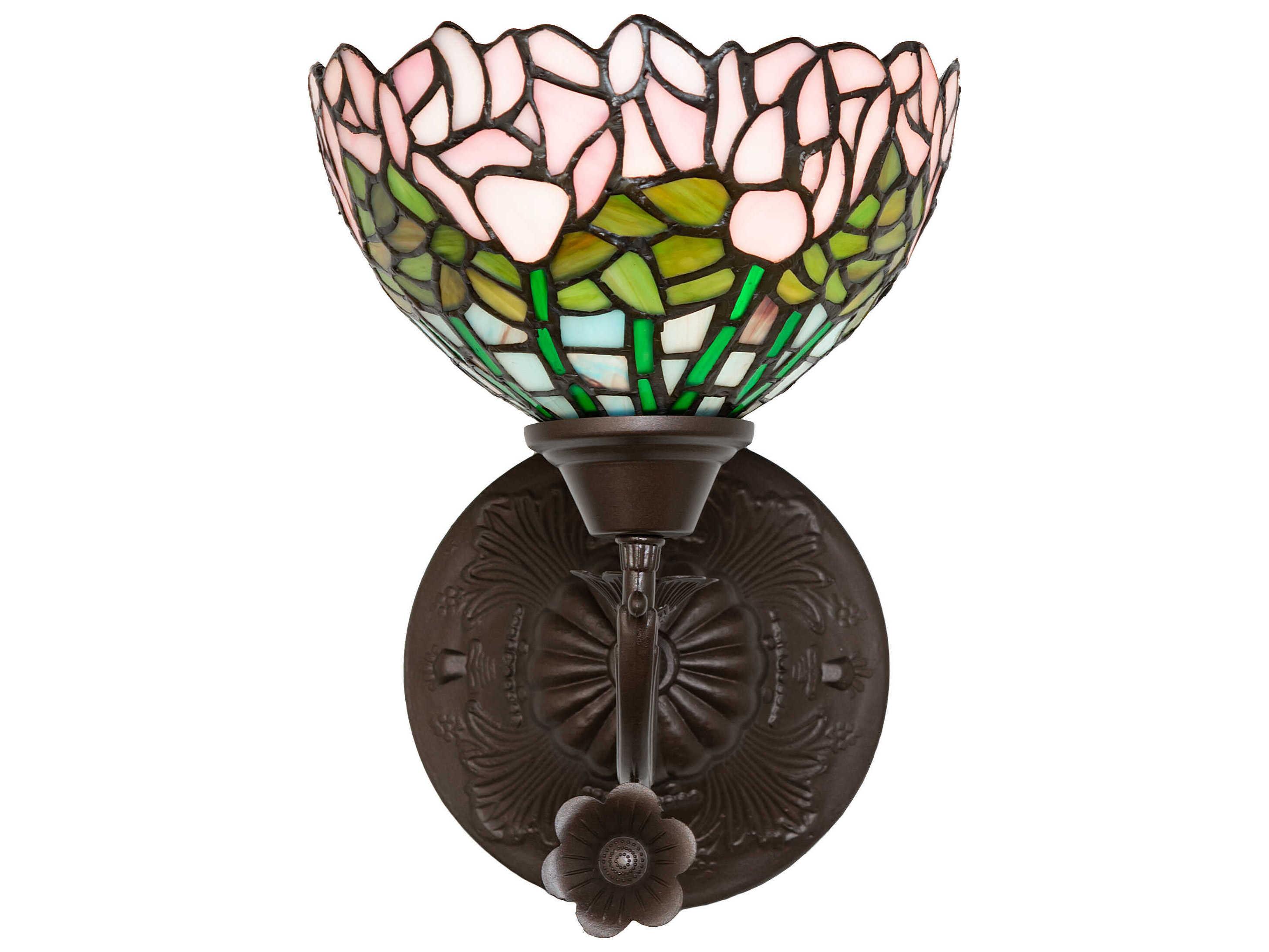 Meyda Tiffany Cabbage Rose 1-Light Mahogany Bronze Glass Wall Sconce