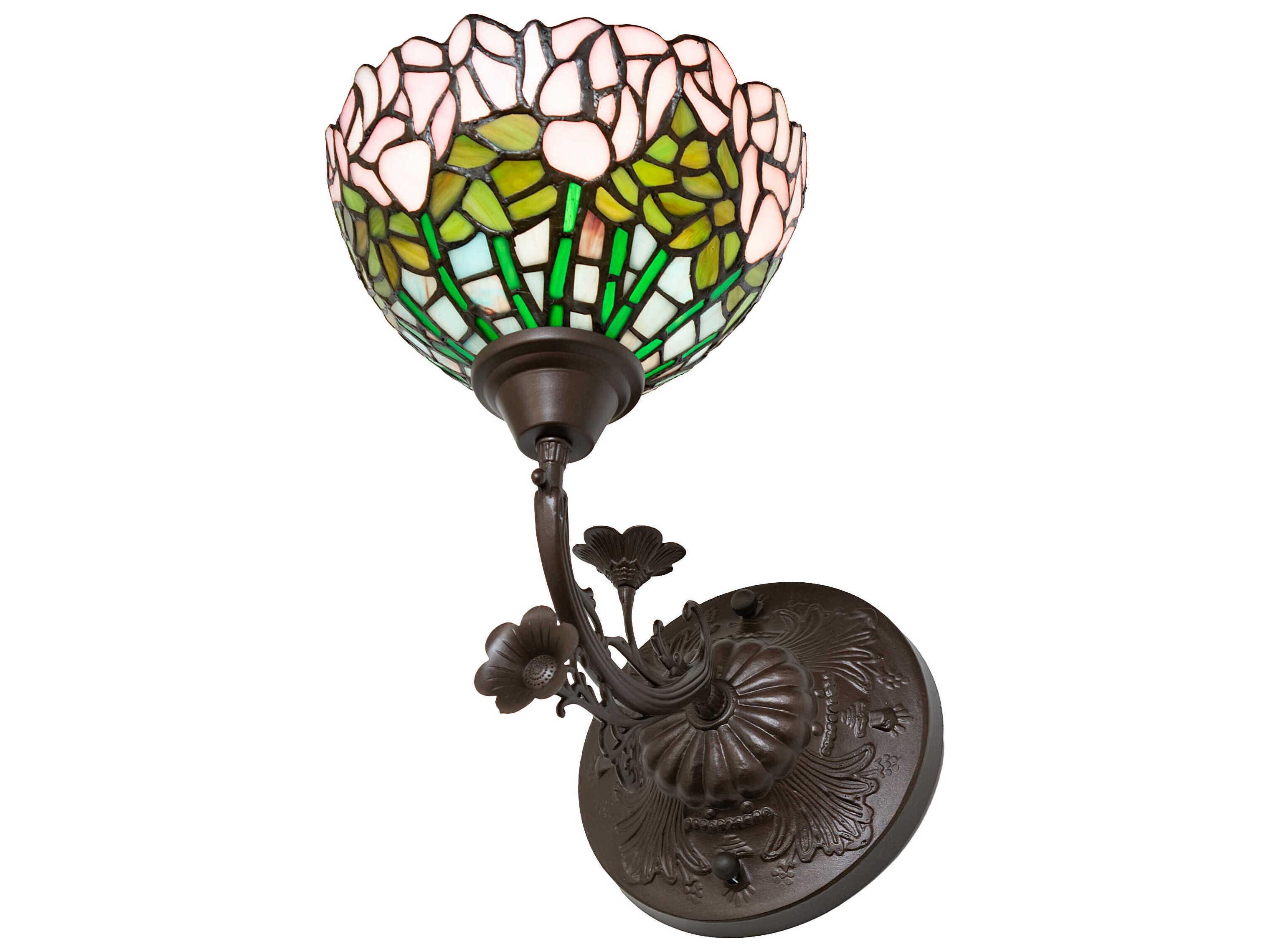 Meyda Tiffany Cabbage Rose 1-Light Mahogany Bronze Glass Wall Sconce