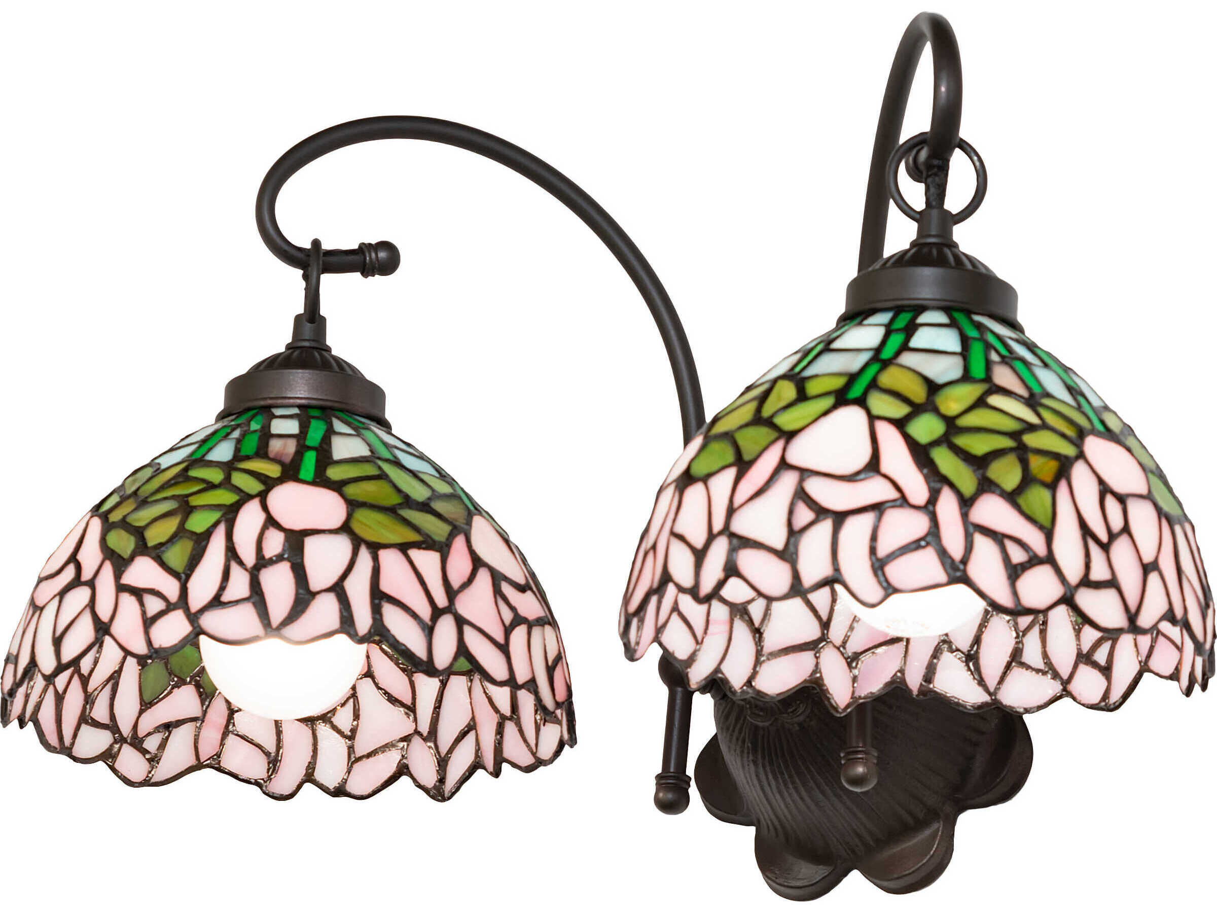 Meyda Tiffany Cabbage Rose 2-Light Mahogany Bronze Glass Vanity Light