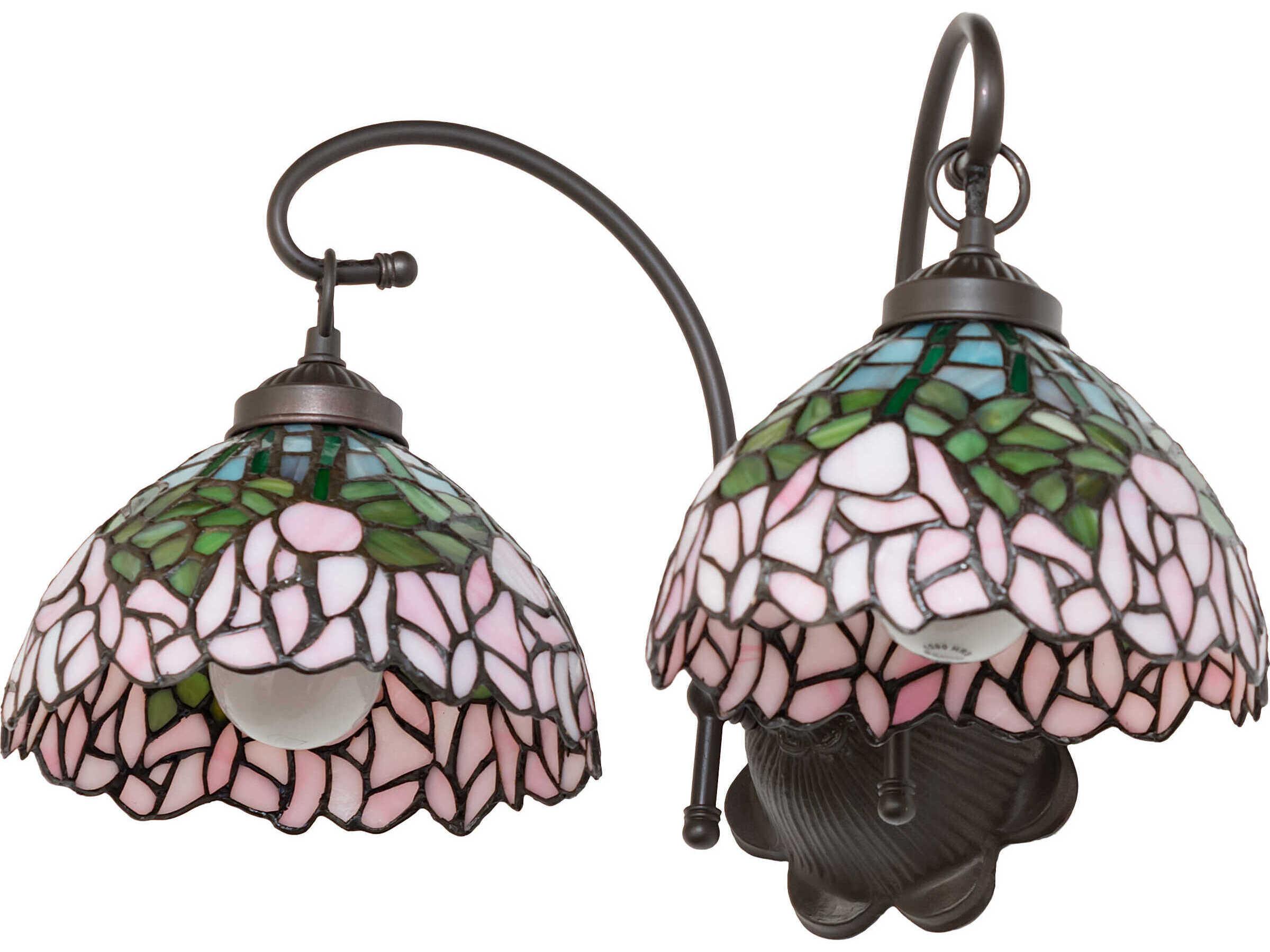 Meyda Tiffany Cabbage Rose 2-Light Mahogany Bronze Glass Vanity Light