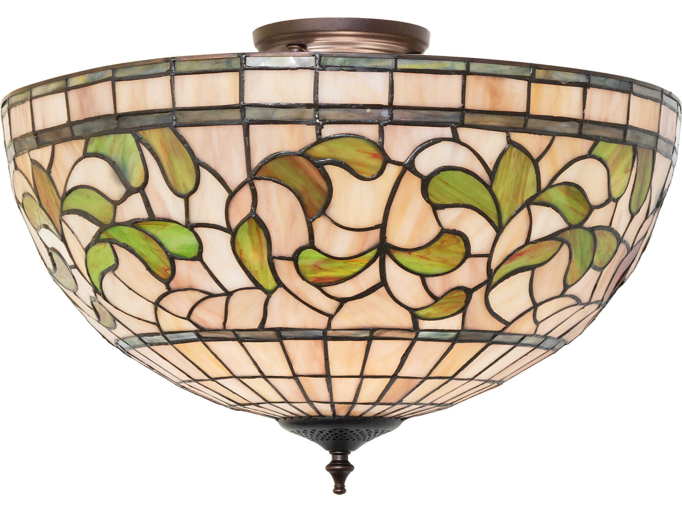 Meyda Tiffany Turning Leaf 3-Light Mahogany Bronze Glass Bowl Semi Flush Mount