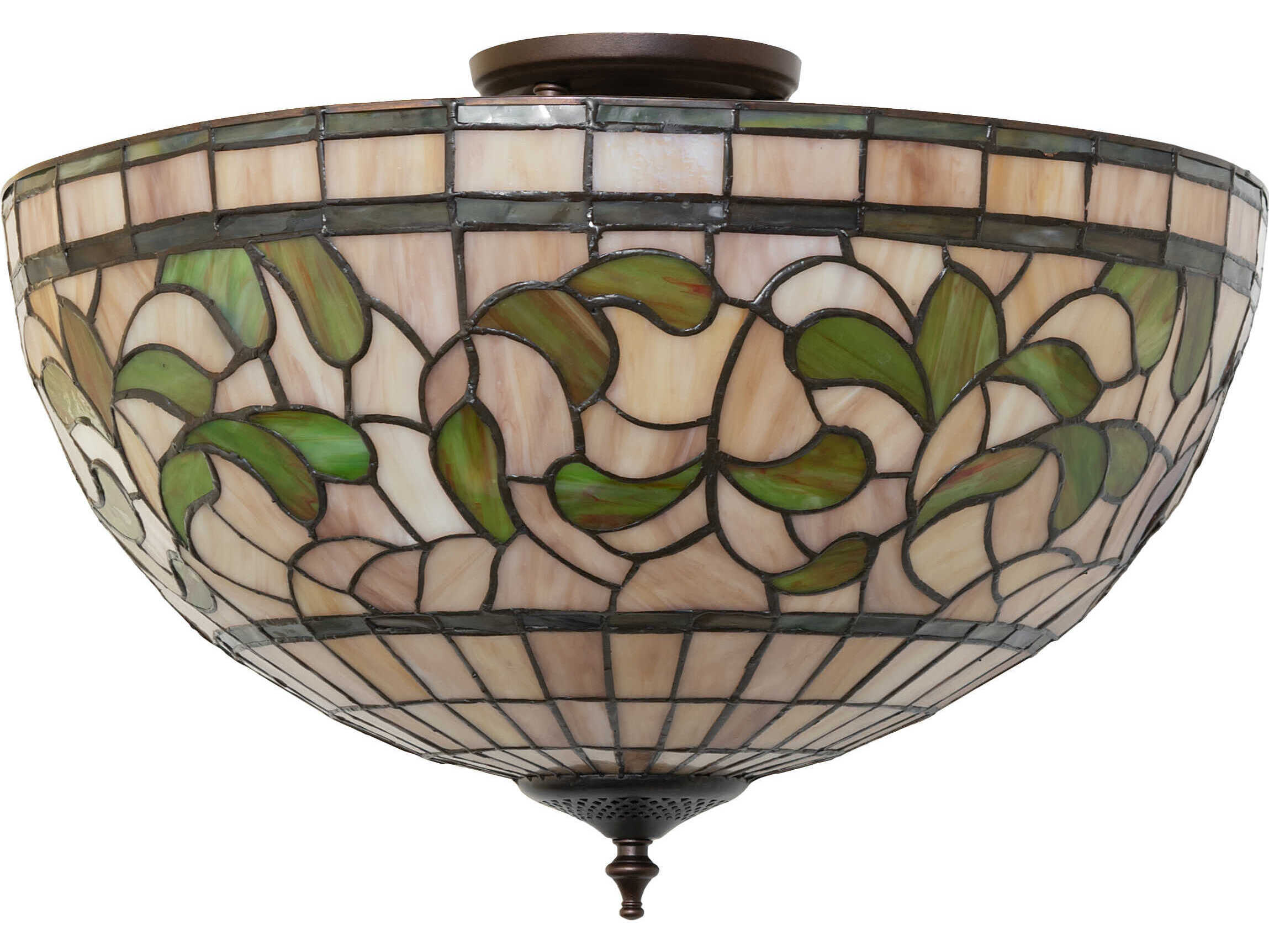 Meyda Tiffany Turning Leaf 3-Light Mahogany Bronze Glass Bowl Semi Flush Mount
