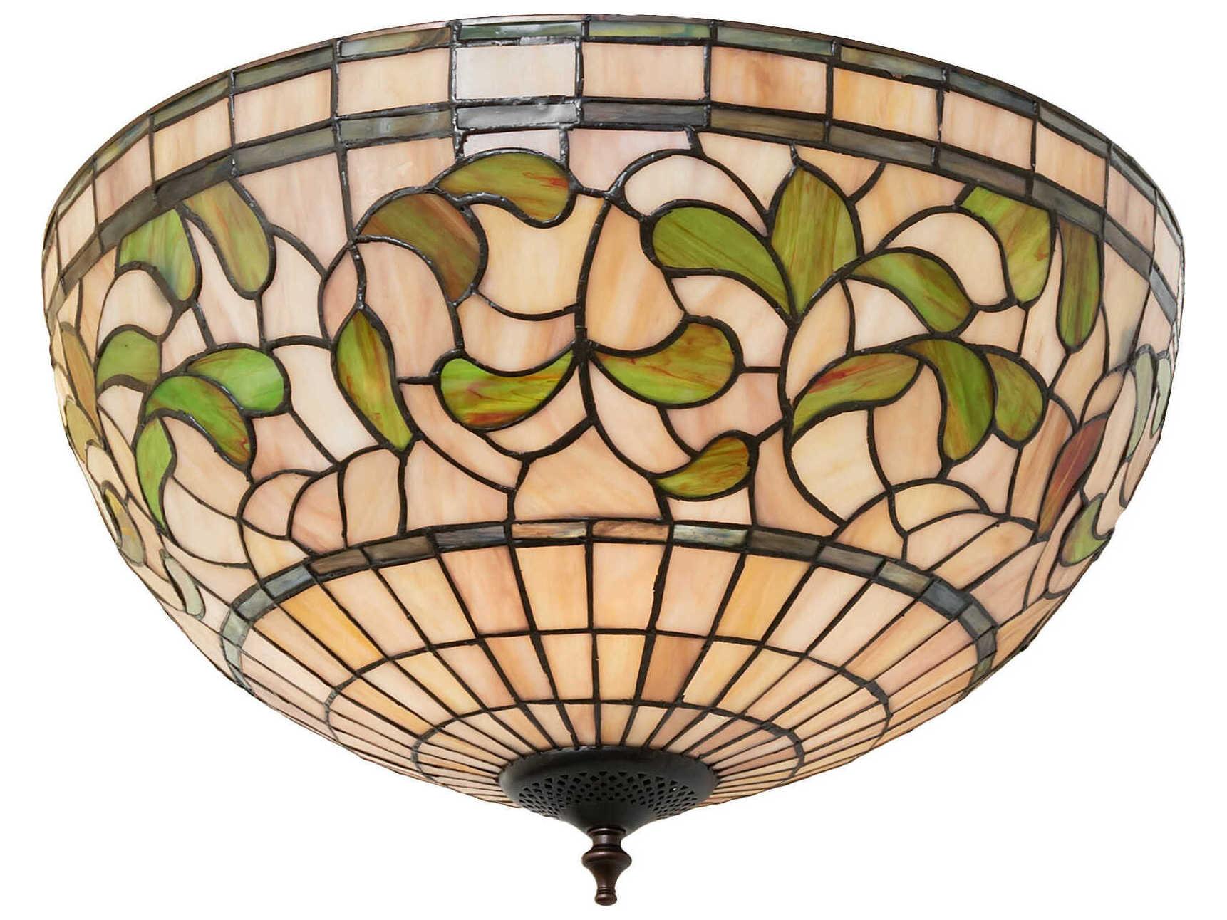 Meyda Tiffany Turning Leaf 3-Light Mahogany Bronze Glass Bowl Semi Flush Mount