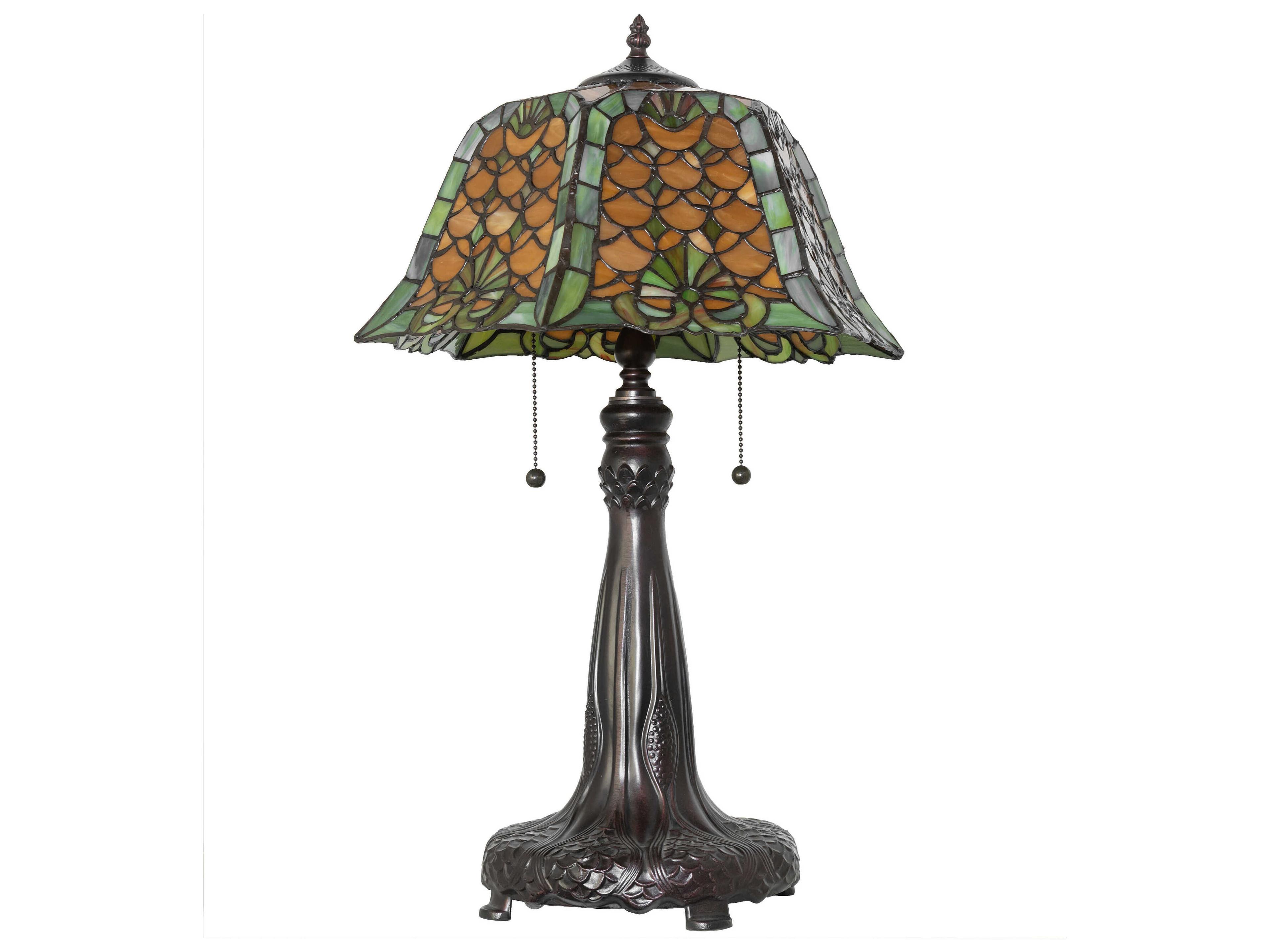 Meyda Shell & Diamond Mahogany Bronze Amber Glass Chocolate Tiffany Buffet Lamp