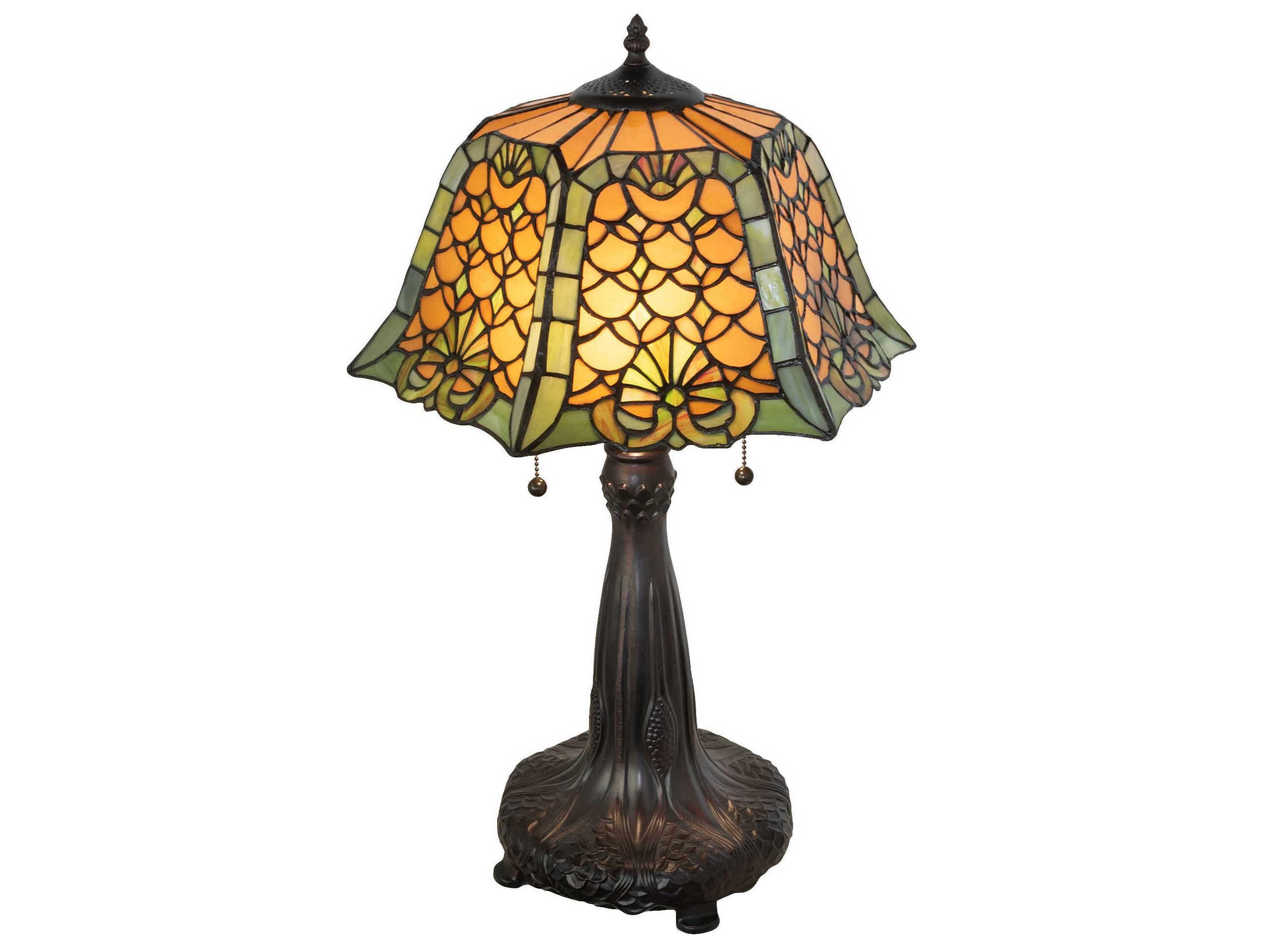 Meyda Shell & Diamond Mahogany Bronze Amber Glass Chocolate Tiffany Buffet Lamp